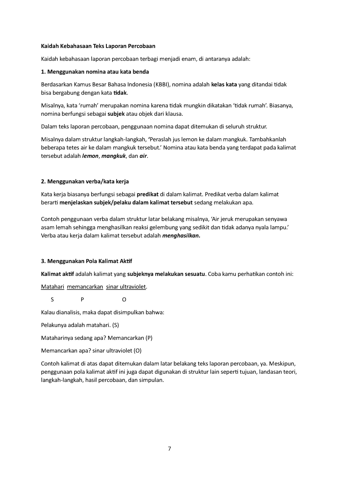 Kaidah Kebahasaan Teks Laporan Percobaan