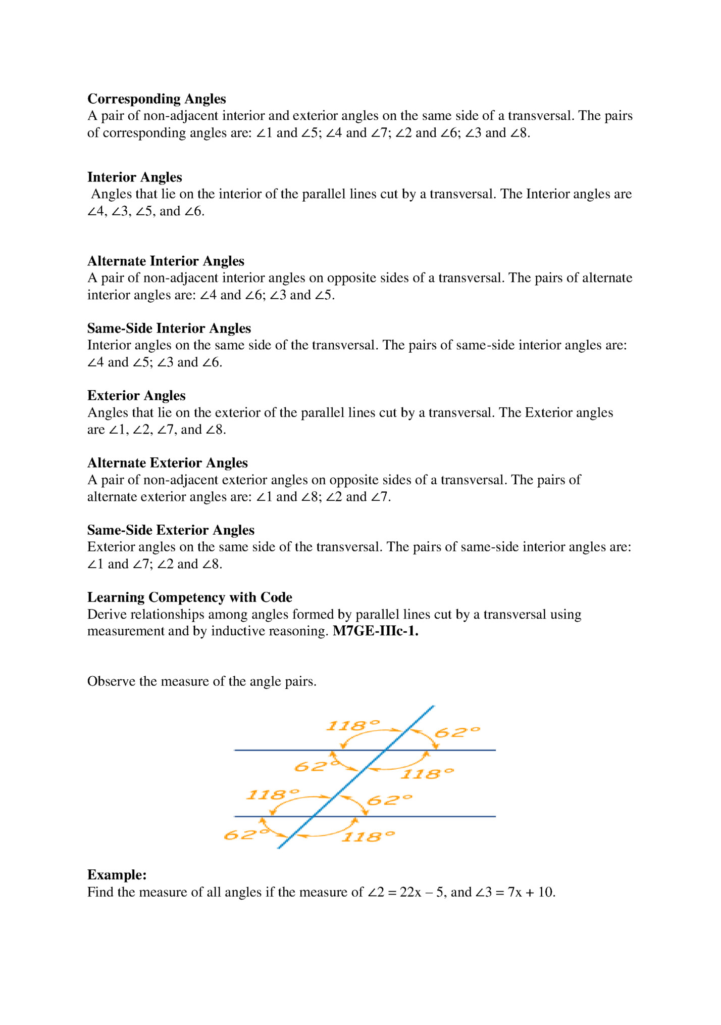 Corresponding Angles