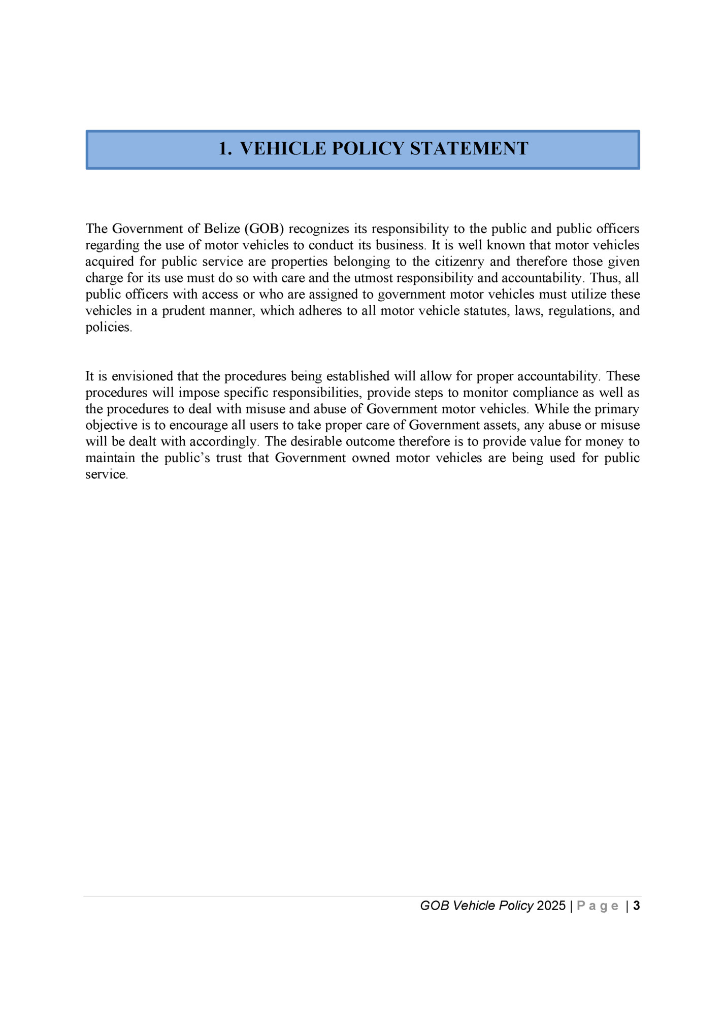 1. VEHICLE POLICY STATEMENT