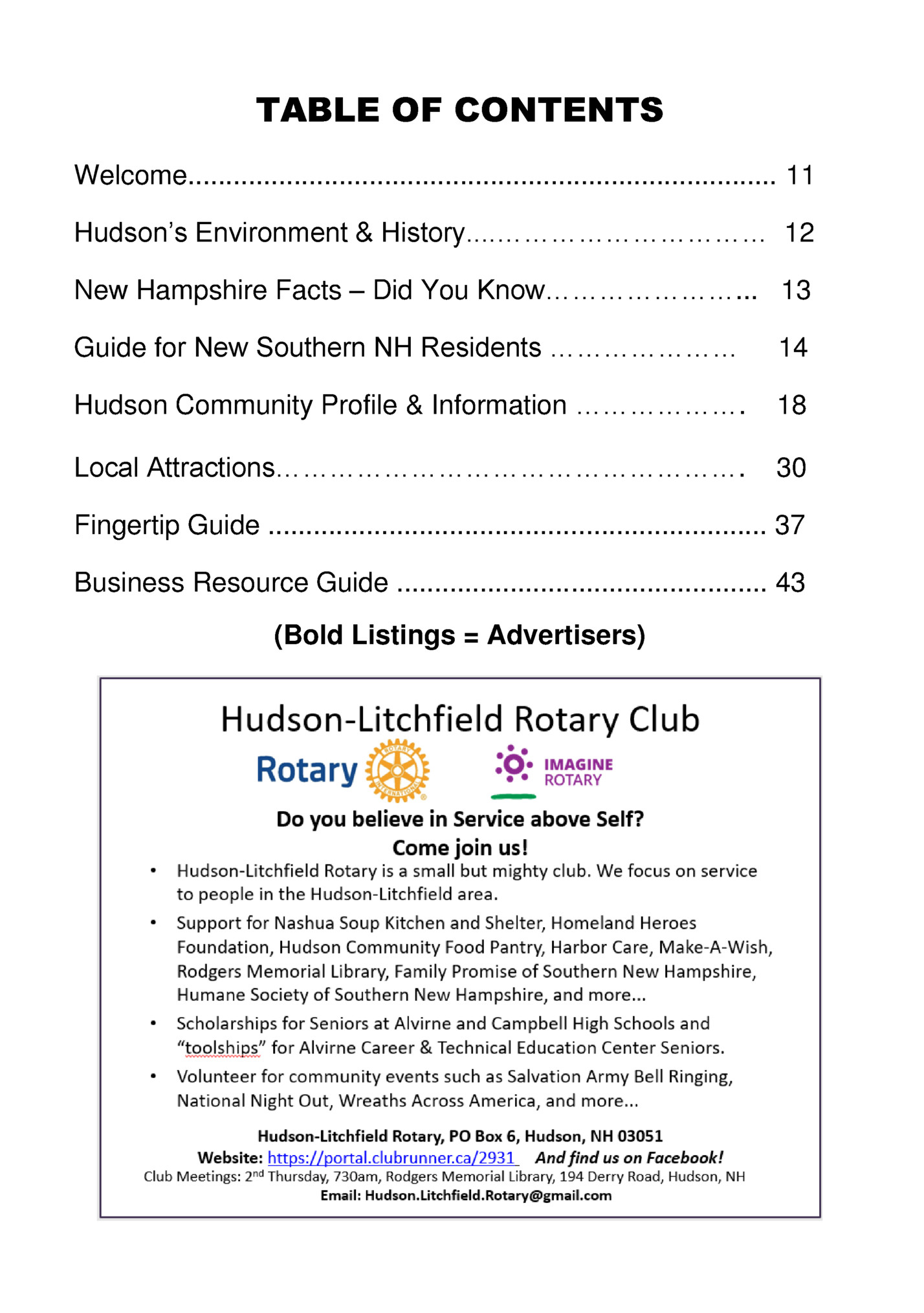 TABLE OF CONTENTS