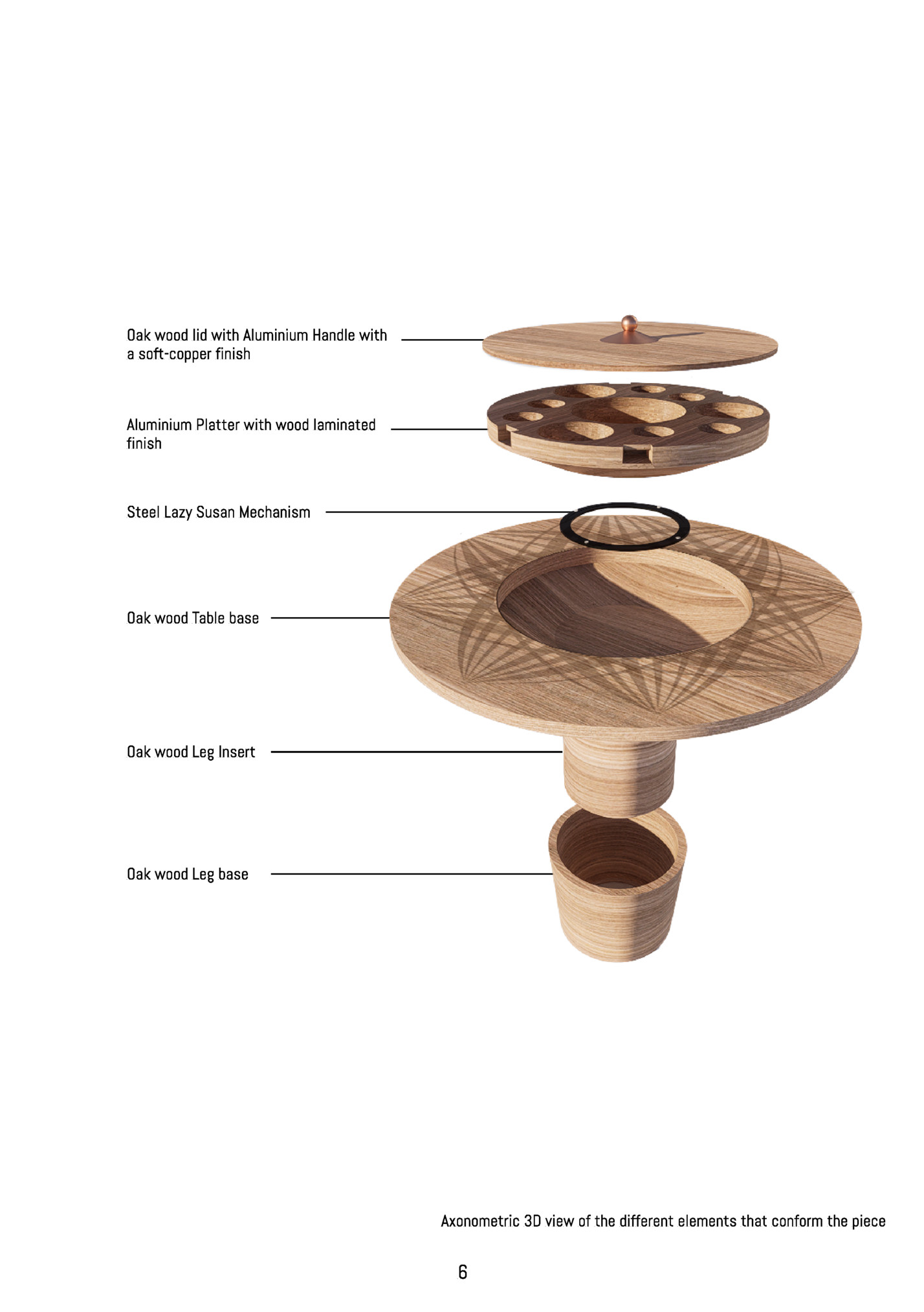 Oak wood lid with Aluminium Handle with