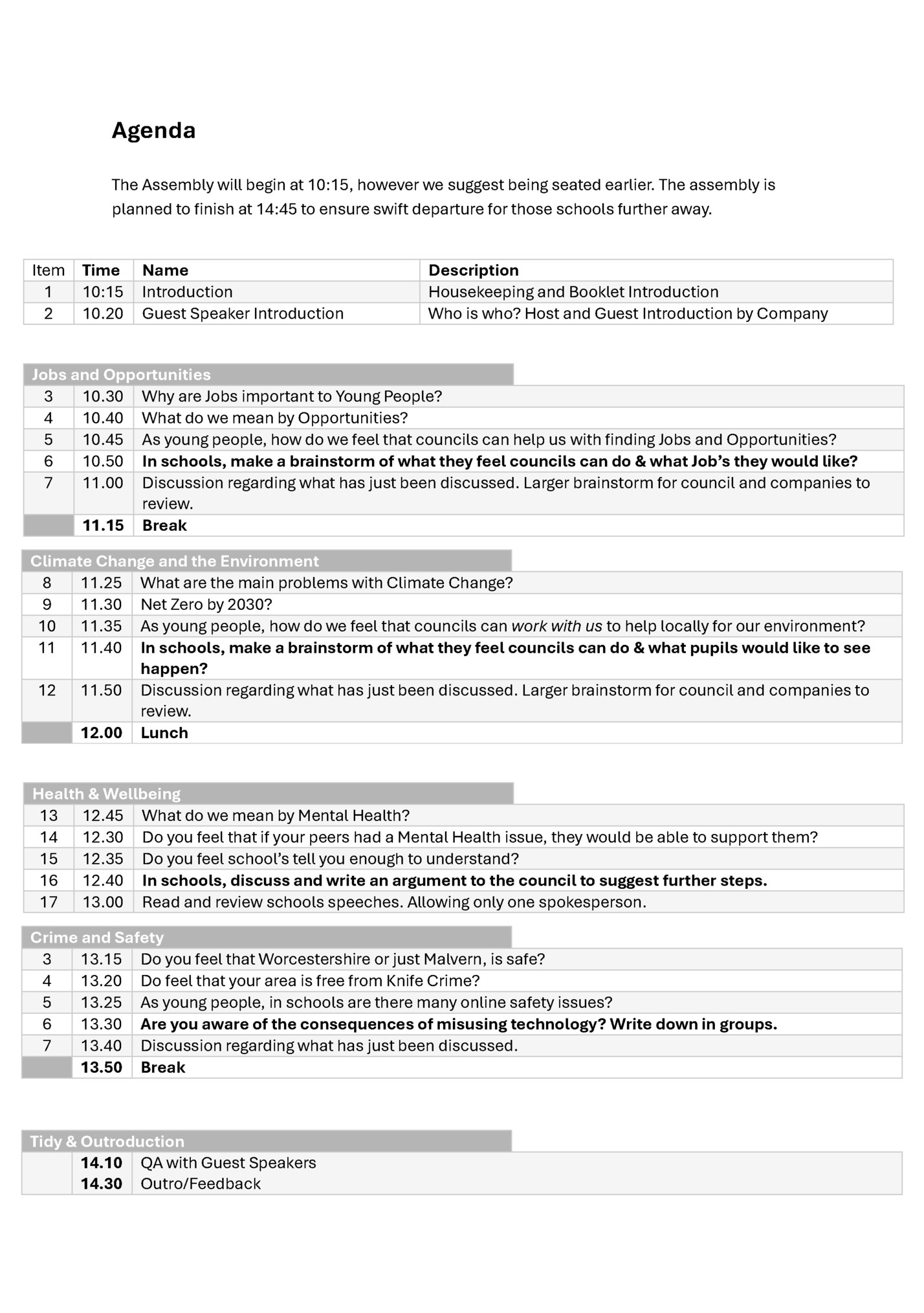 Agenda