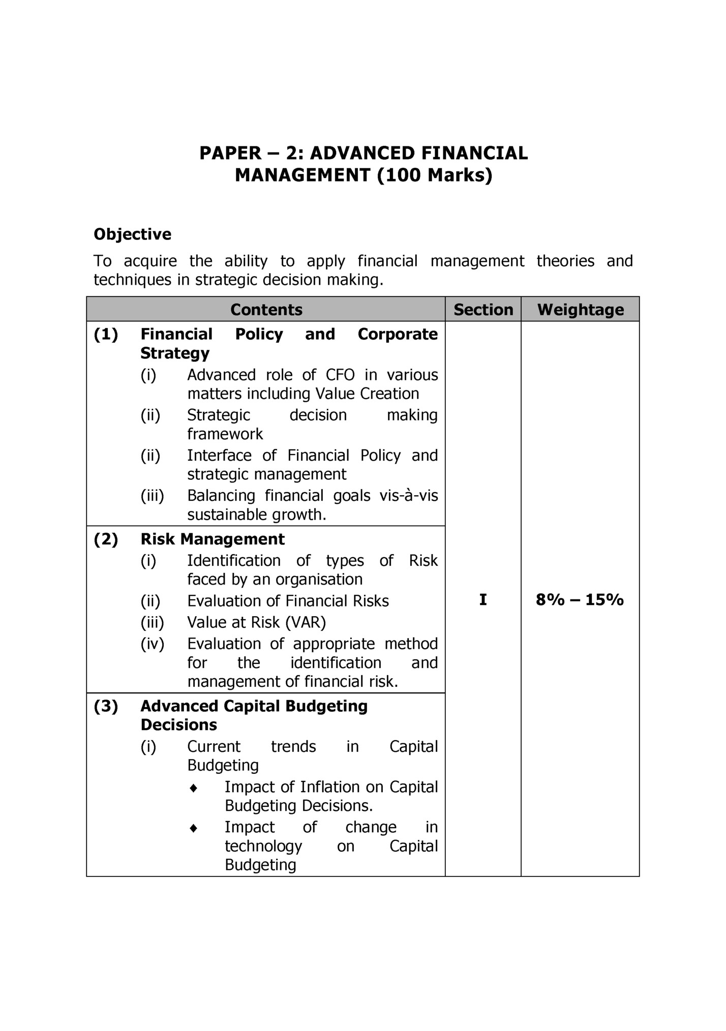 PAPER – 2: ADVANCED FINANCIAL