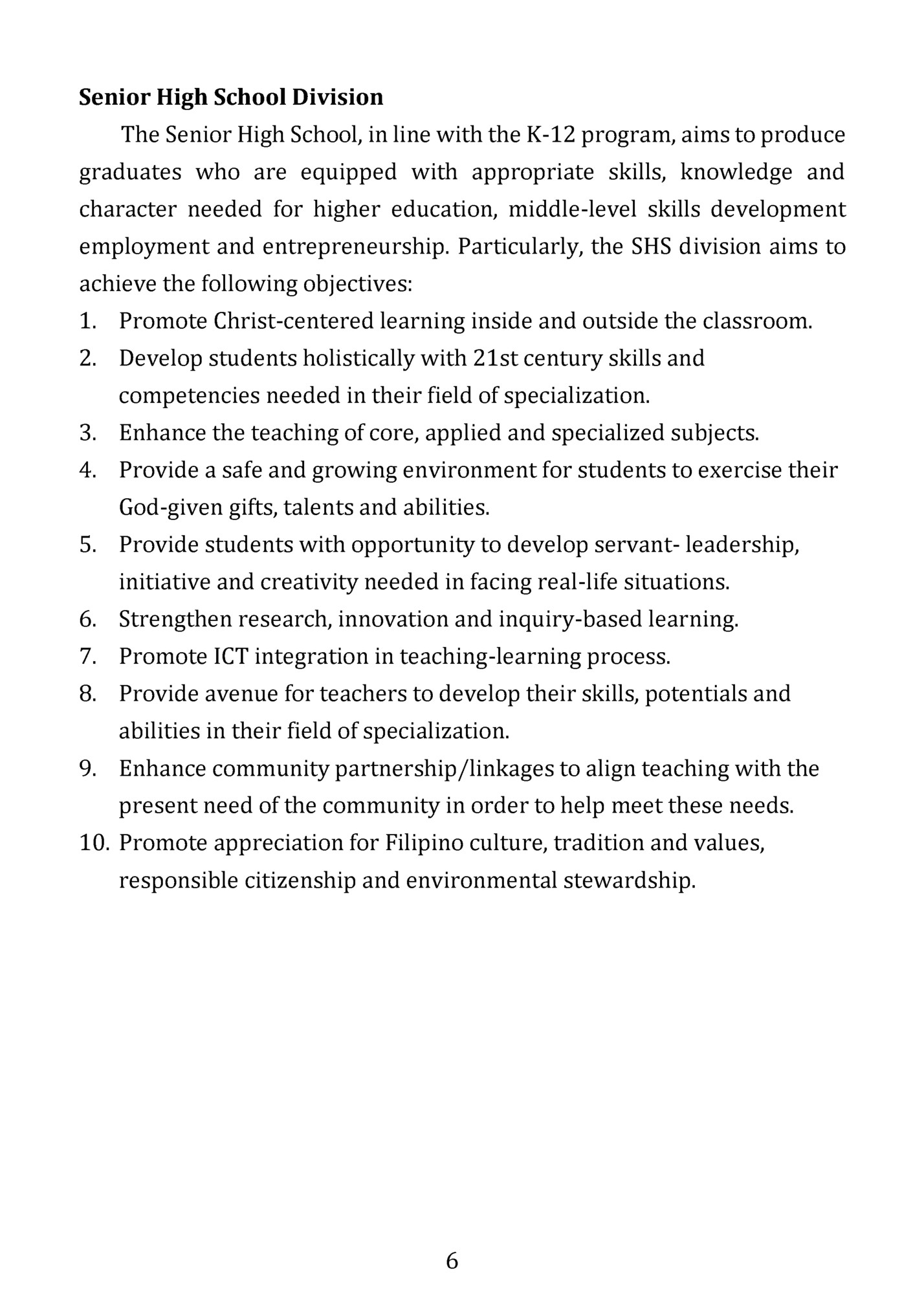 Senior High School Division