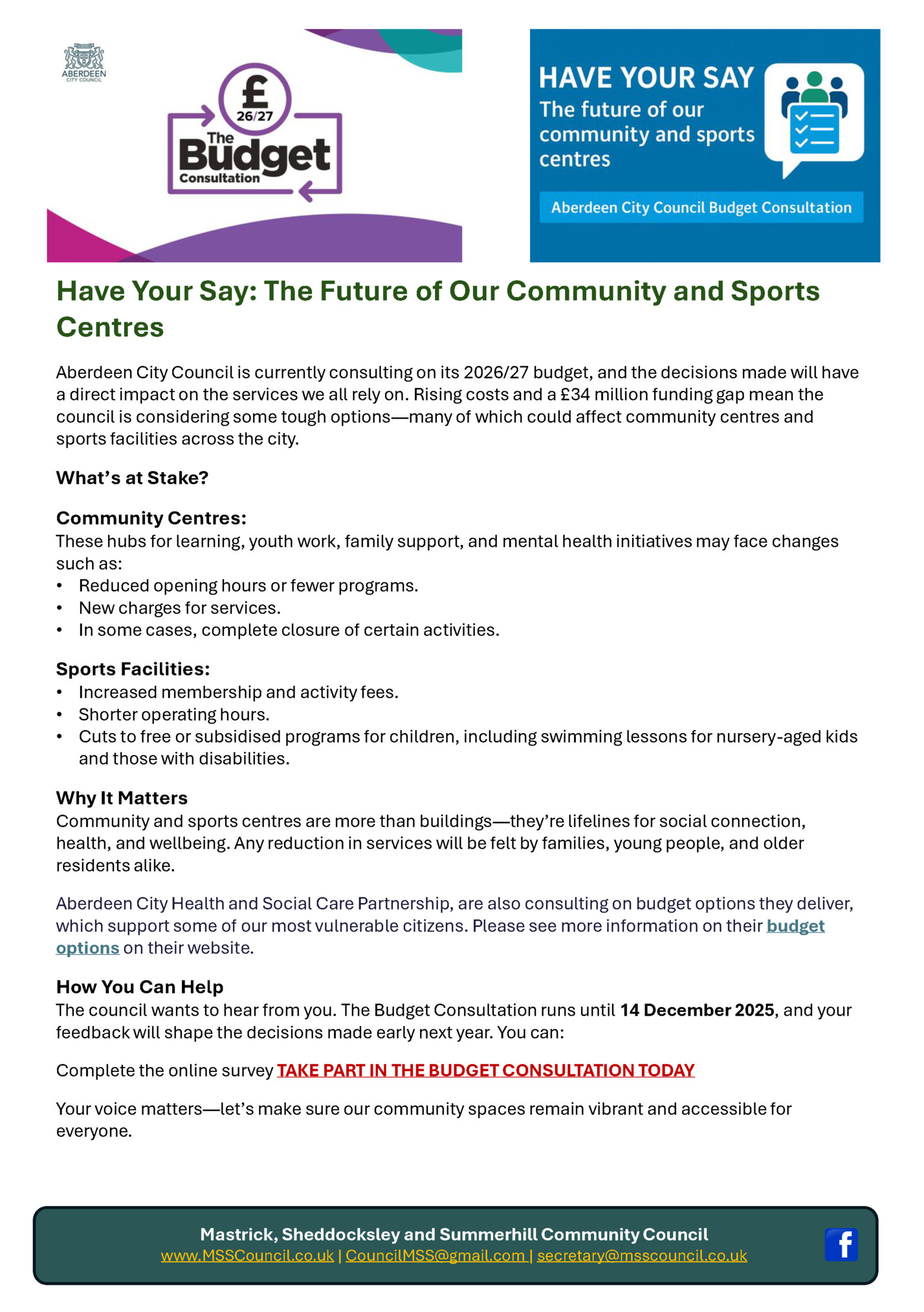 Have Your Say: The Future of Our Community and Sports