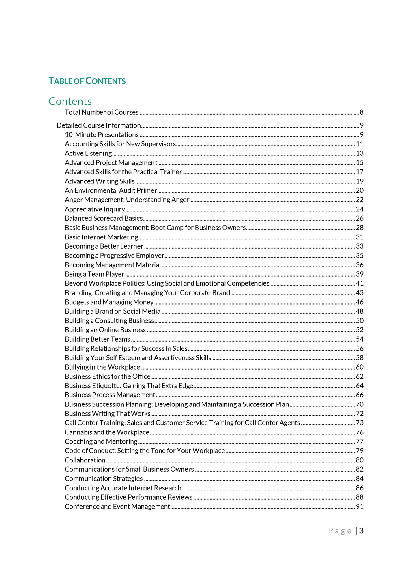 TABLE OF CONTENTS