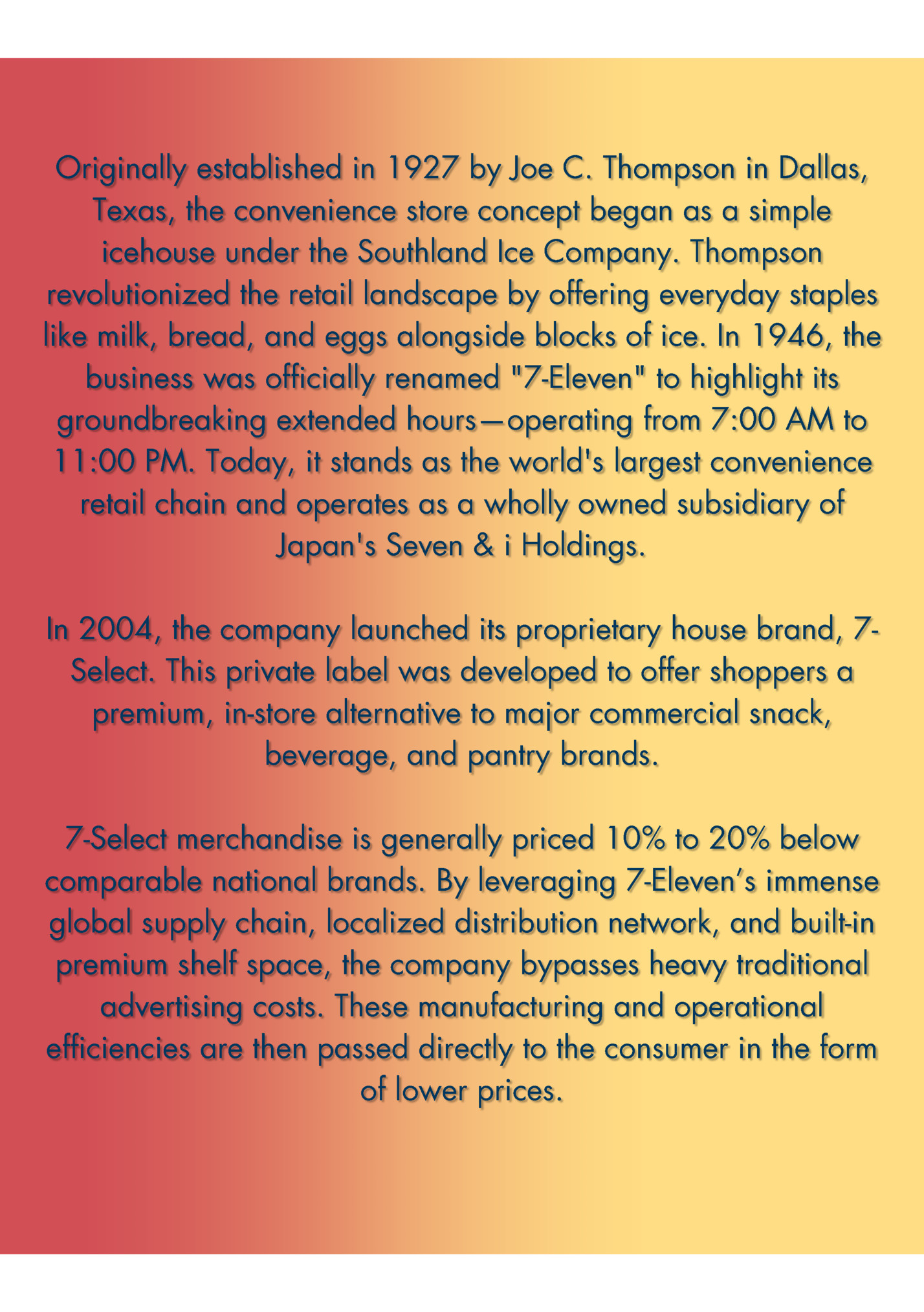 Originally established in 1927 by Joe C. Thompson in Dallas,