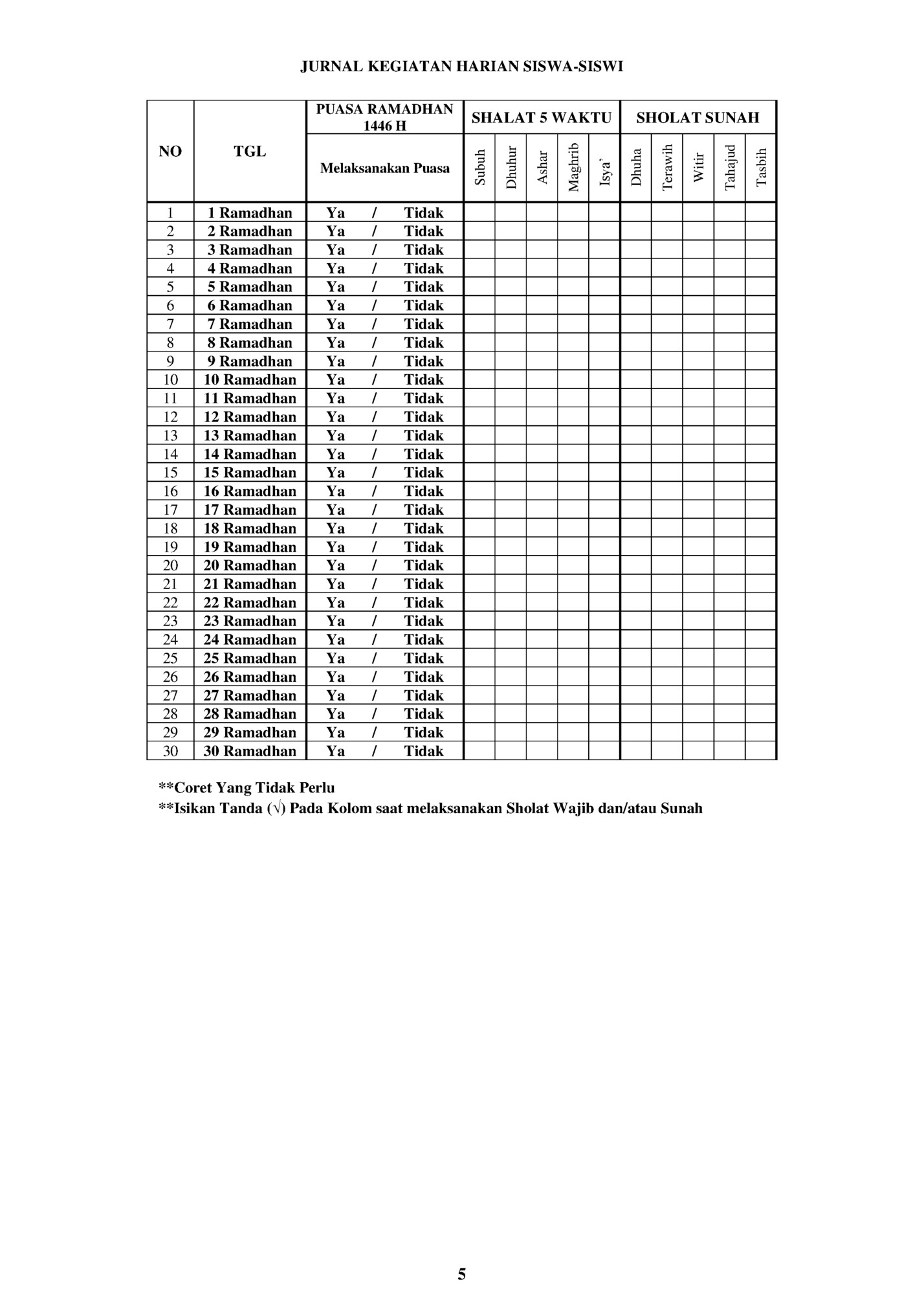 JURNAL KEGIATAN HARIAN SISWA-SISWI
