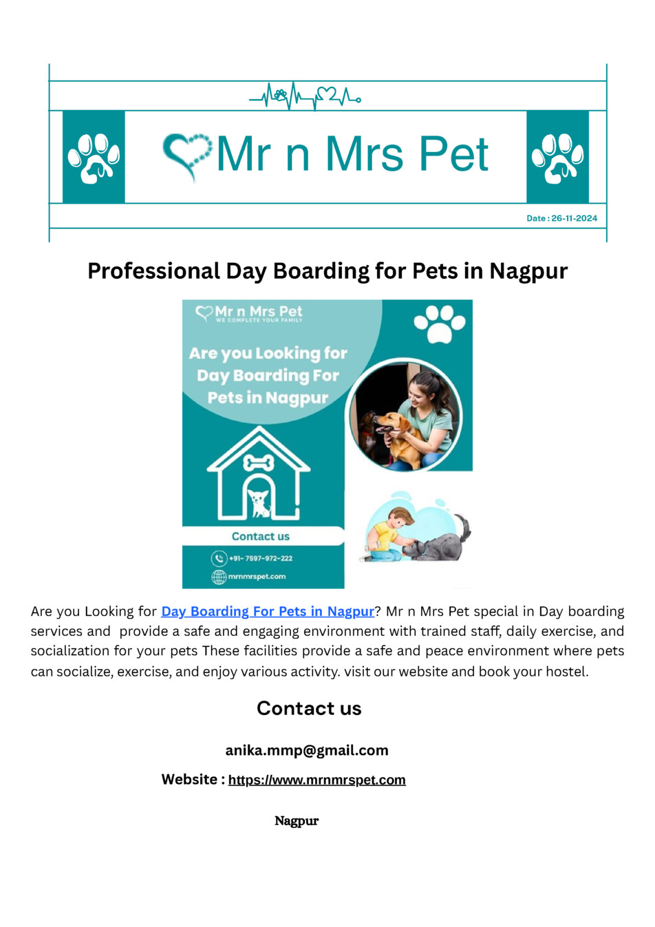 Professional Day Boarding for Pets in Nagpur