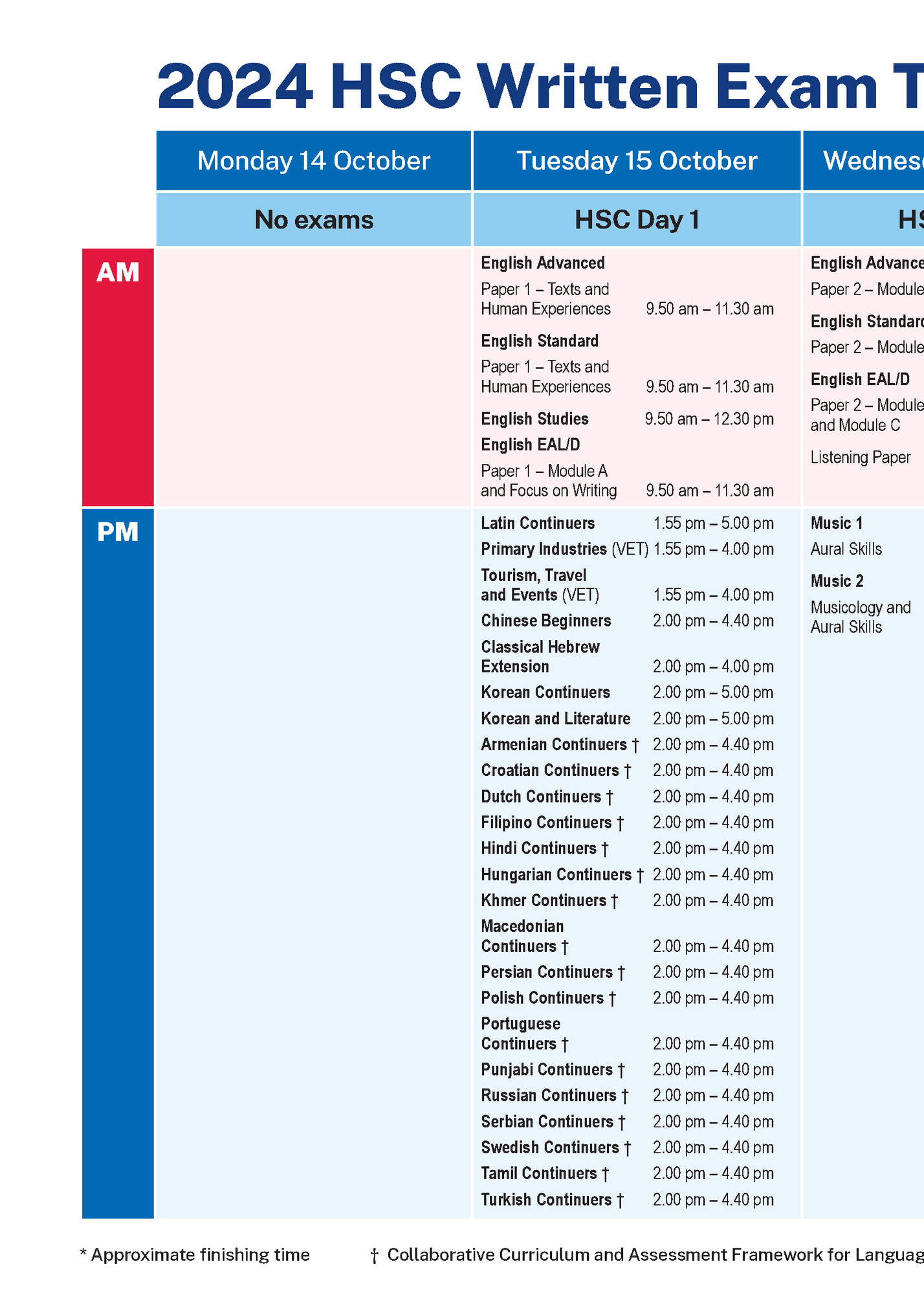 2024 HSC Written Exam Timetable • Week 1