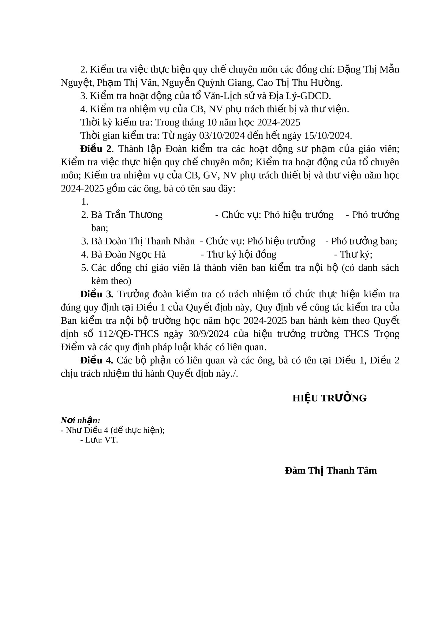 2. Kiểm tra việc thực hiện quy chế chuyên môn các đồng chí: Đặng Thị Mẫn 2. Kiểm tra việc thực hiện quy chế chuyên môn các đồng chí: Đặng Thị Mẫn