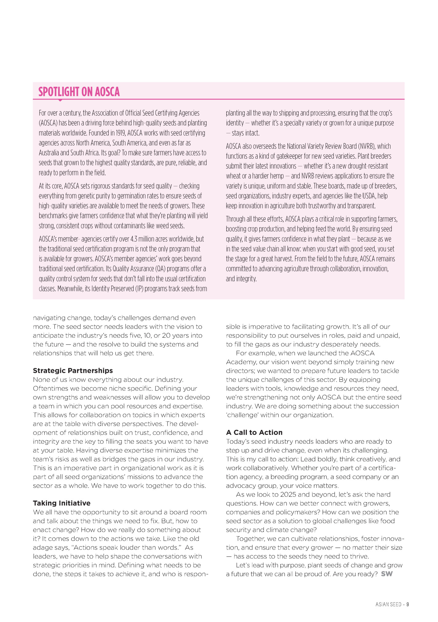 SPOTLIGHT ON AOSCA SPOTLIGHT ON AOSCA