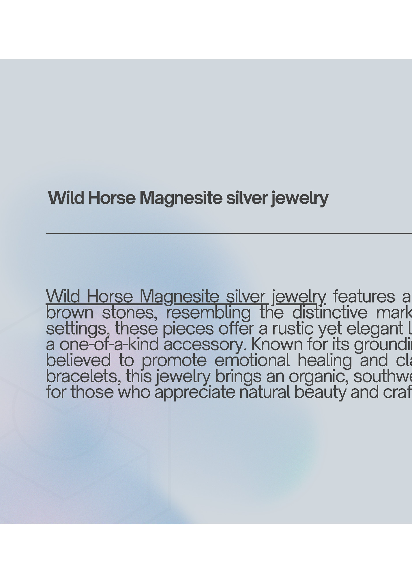 Wild Horse Magnesite silver jewelry