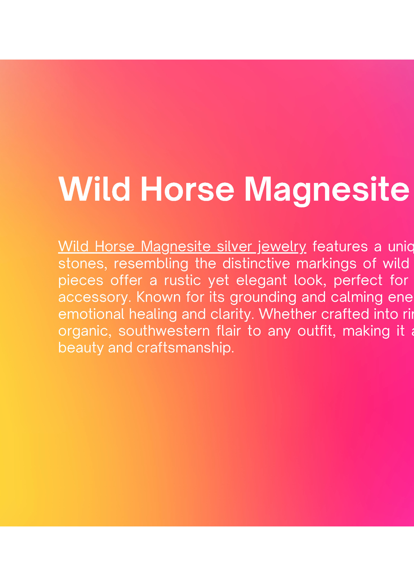 Wild Horse Magnesite Silver Jewelry