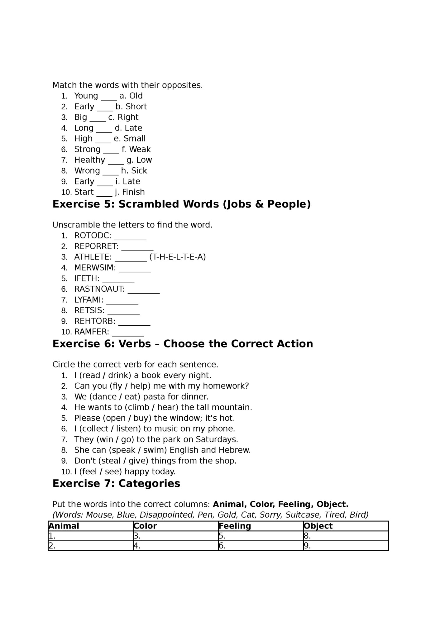 Match the words with their opposites.