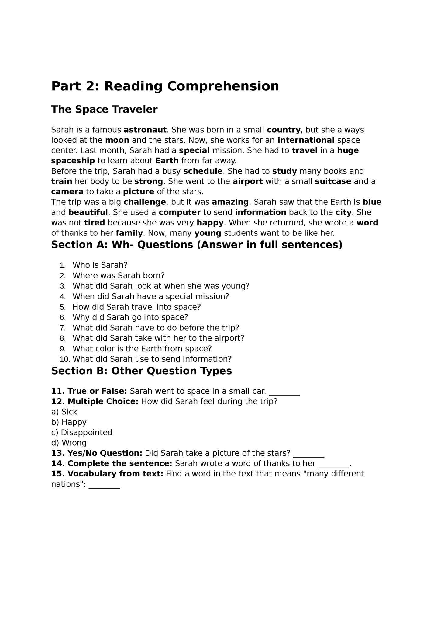 Part 2: Reading Comprehension