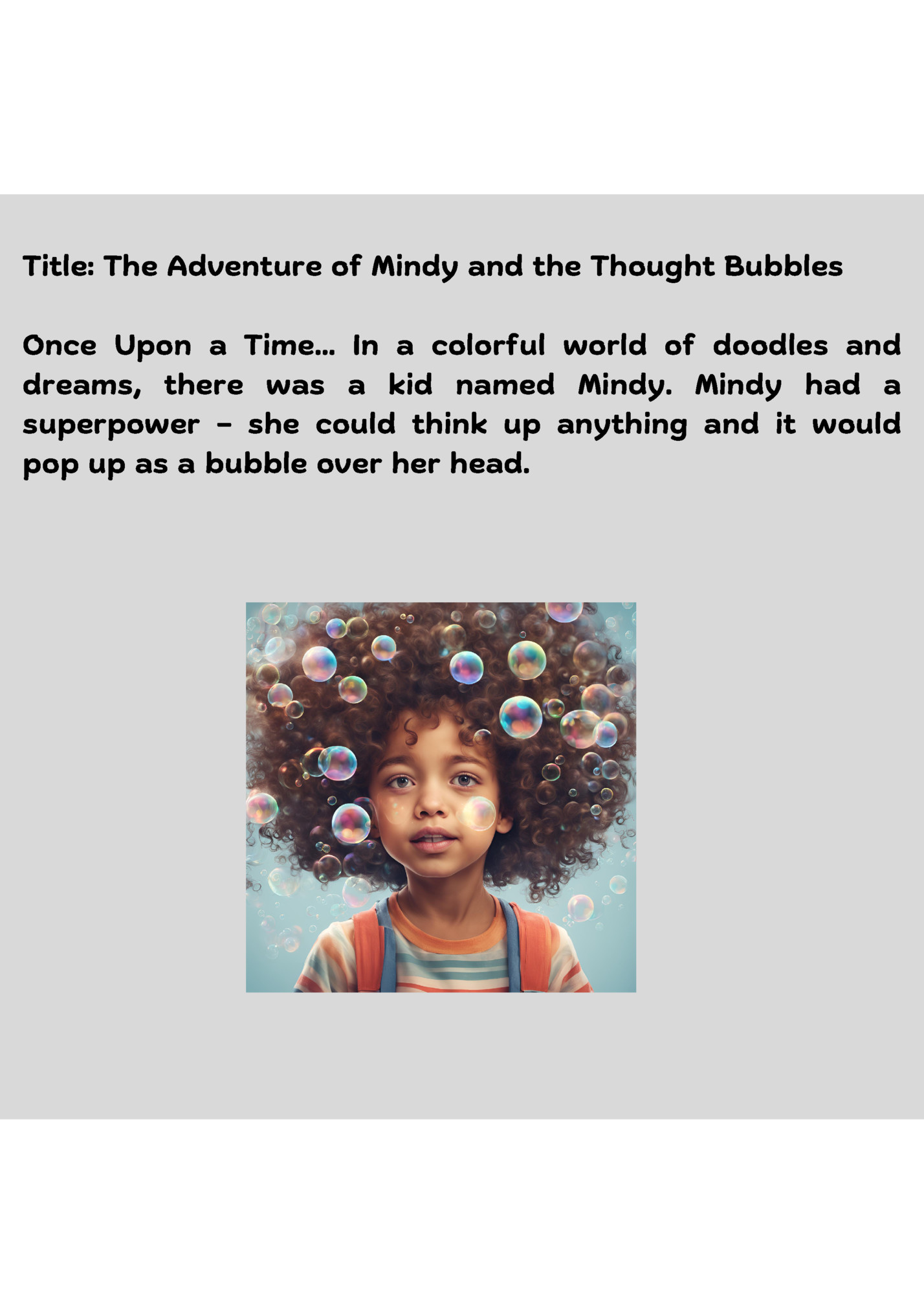 Title: The Adventure of Mindy and the Thought Bubbles