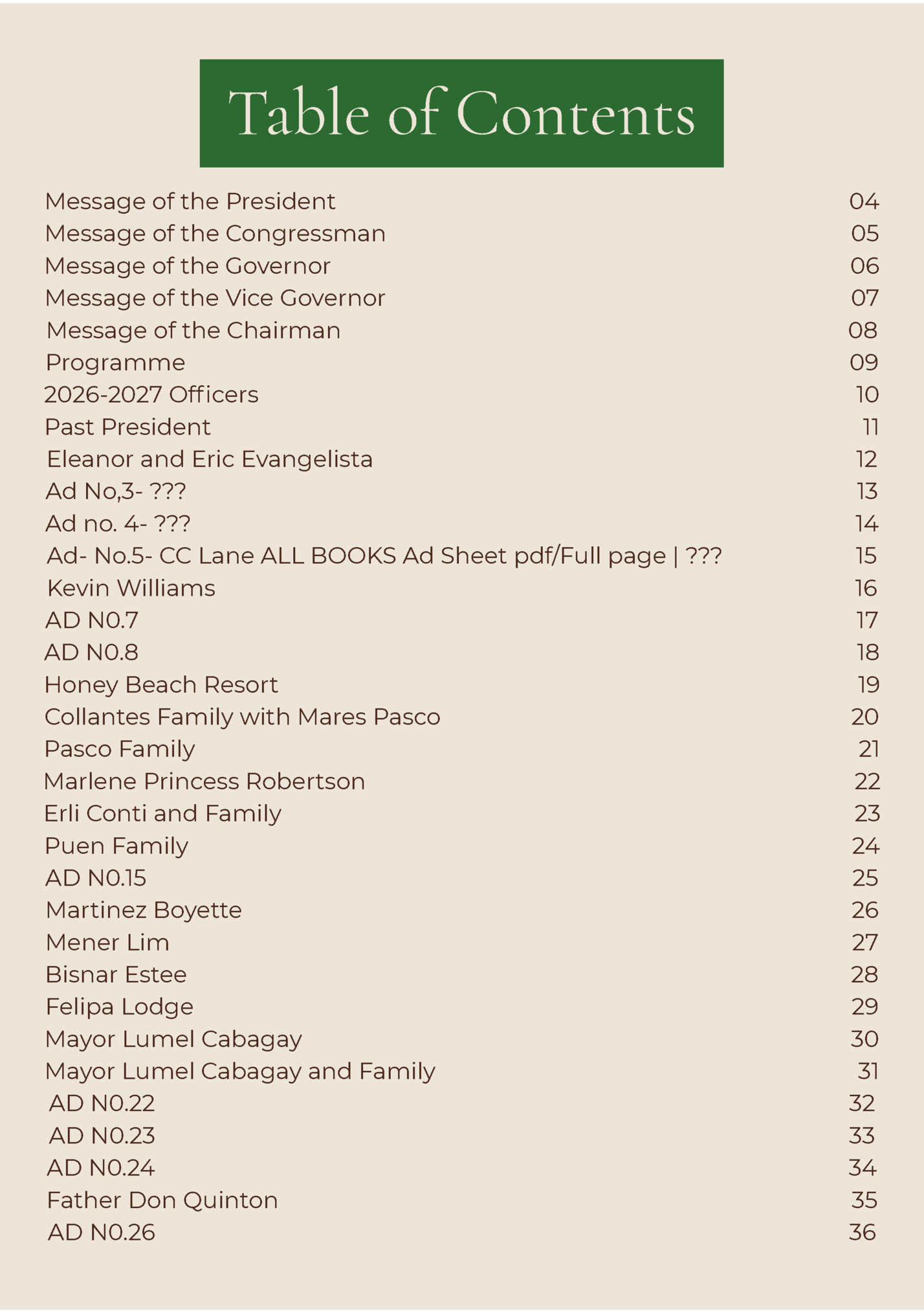 Table of Contents