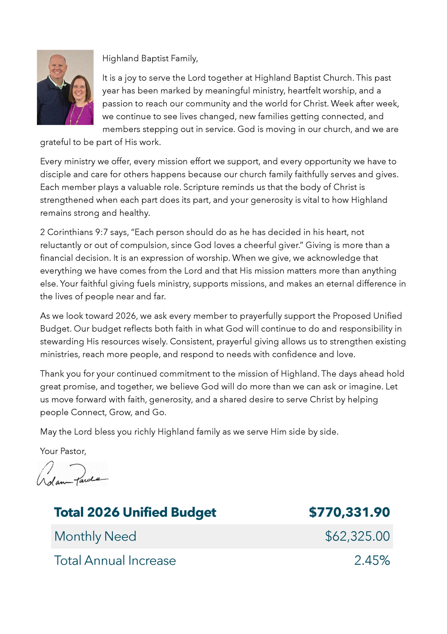 It is a joy to serve the Lord together at Highland Baptist Church. This past