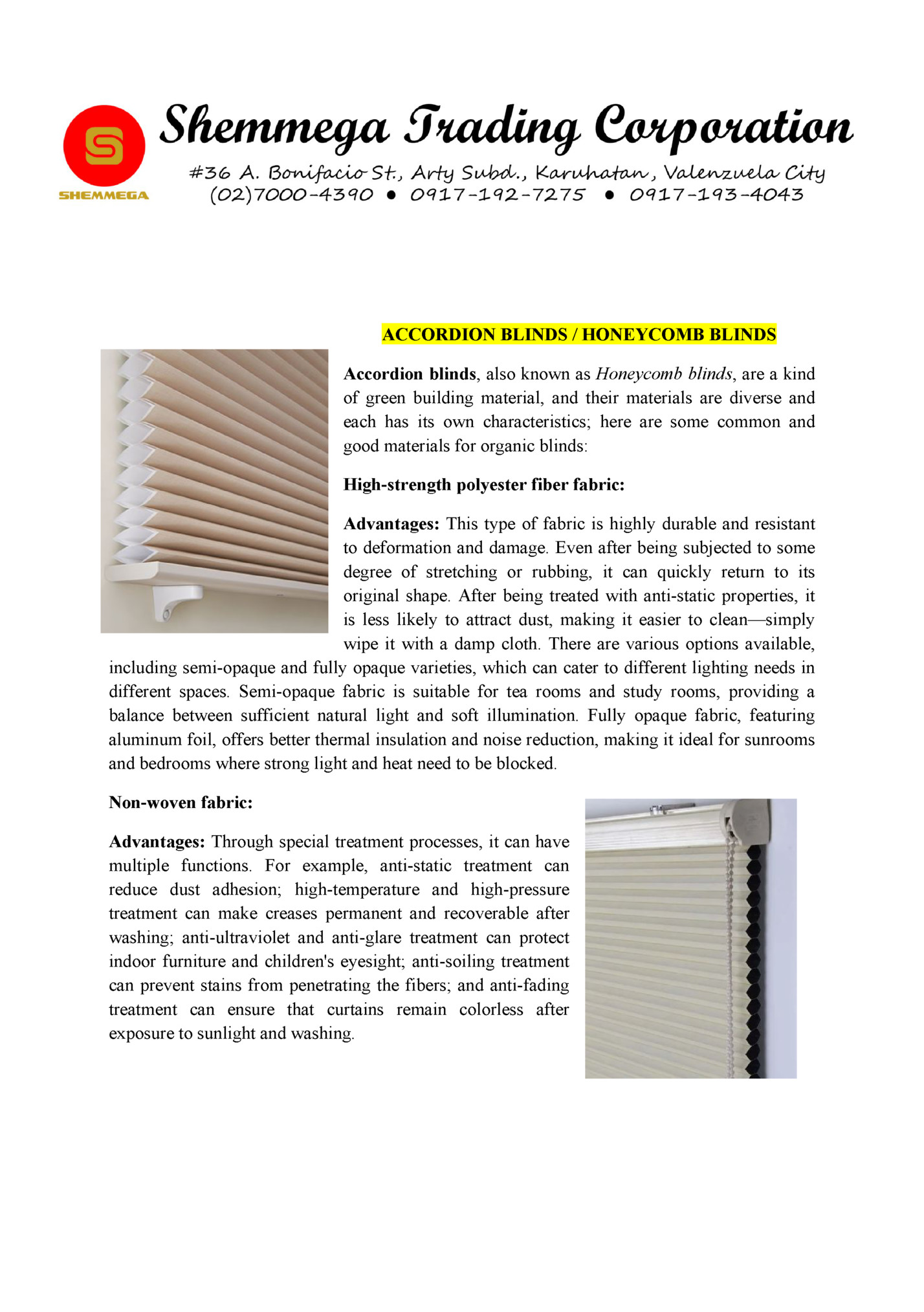 ACCORDION BLINDS / HONEYCOMB BLINDS