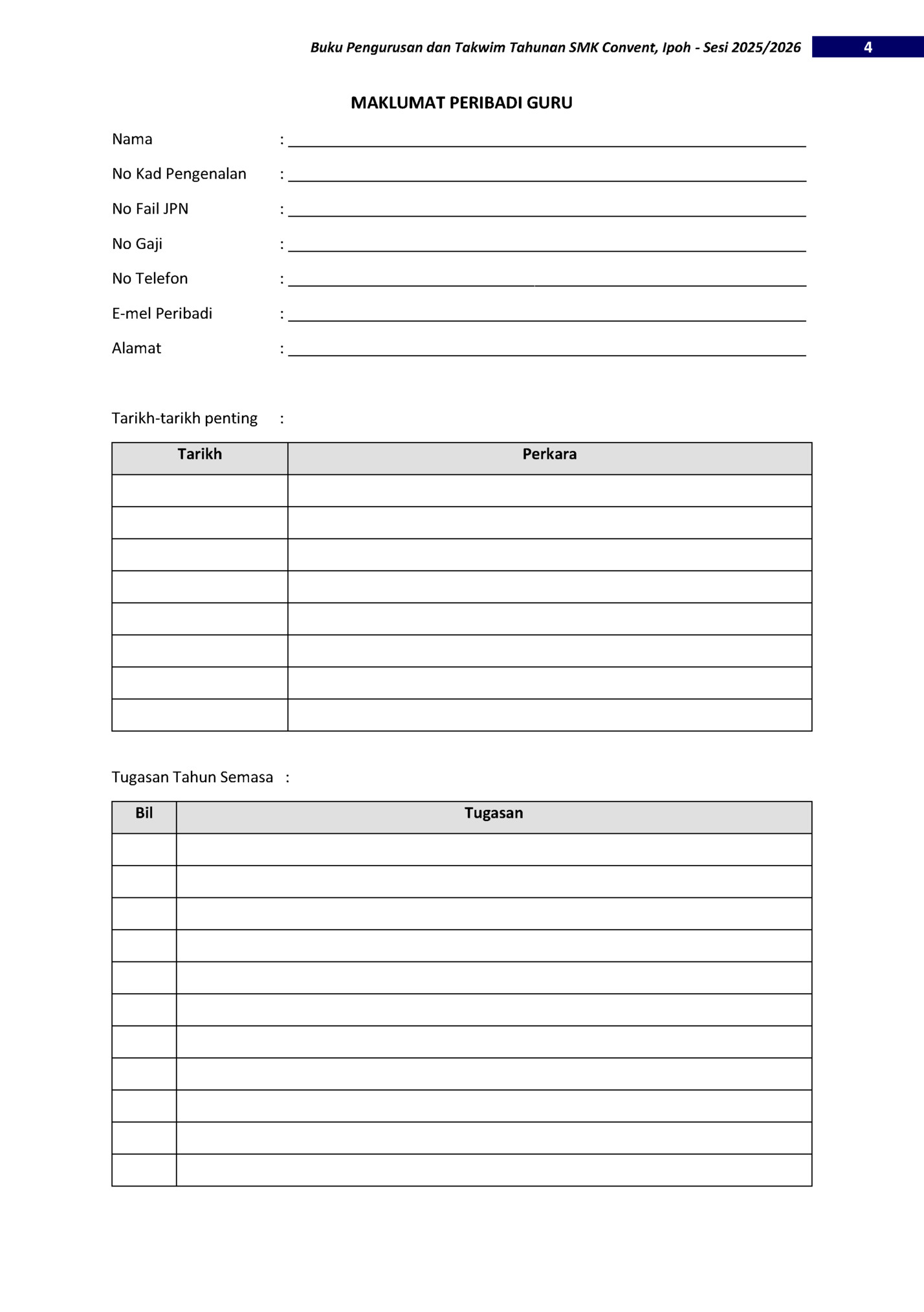 Buku Pengurusan dan Takwim Tahunan SMK Convent, Ipoh - Sesi 2025/2026 Buku Pengurusan dan Takwim Tahunan SMK Convent, Ipoh - Sesi 2025/2026