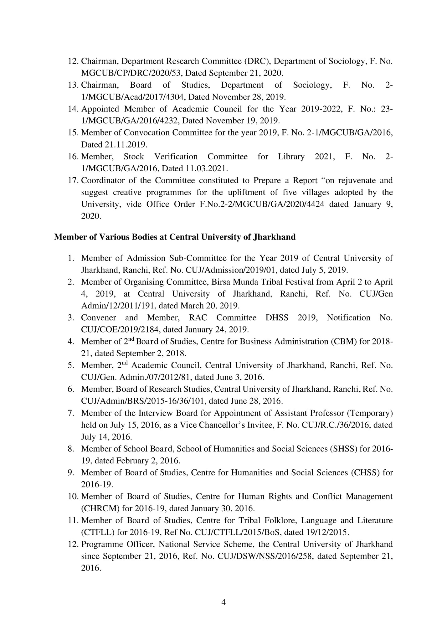 12. Chairman, Department Research Committee (DRC), Department of Sociology, F. No.