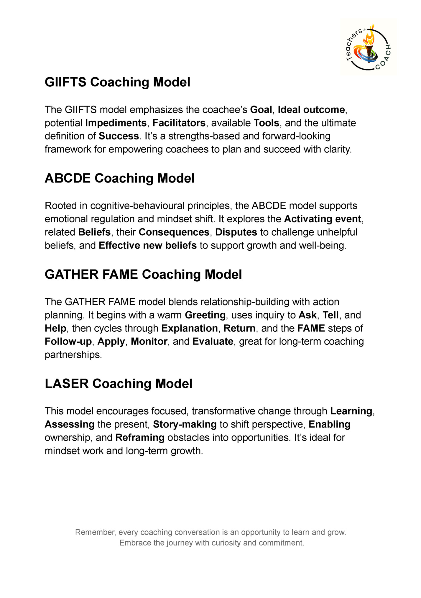 GIIFTS Coaching Model