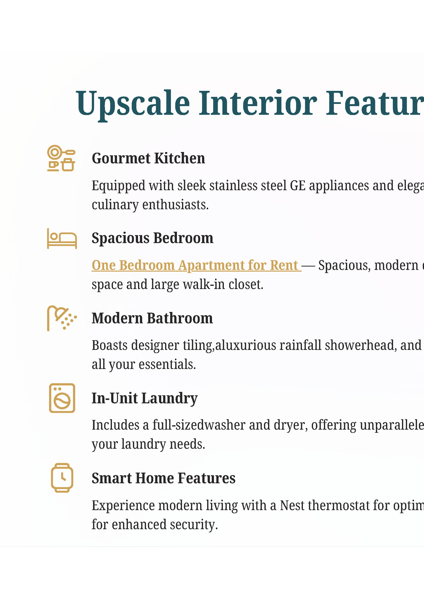 Upscale Interior Features