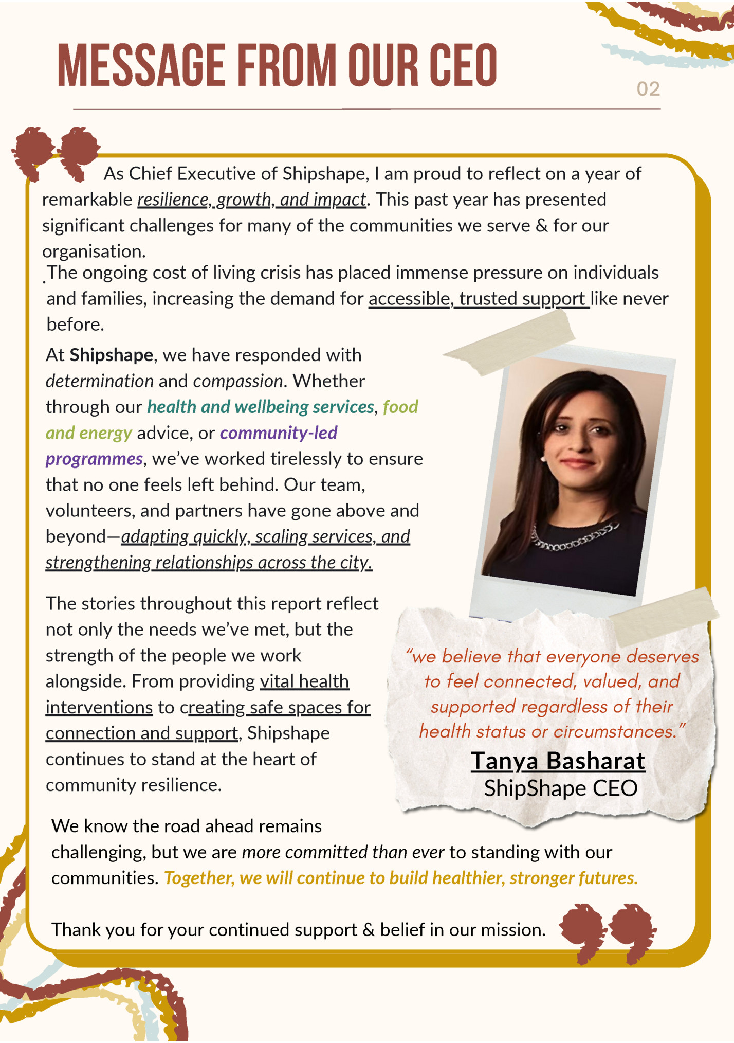 MEssage from our CEo