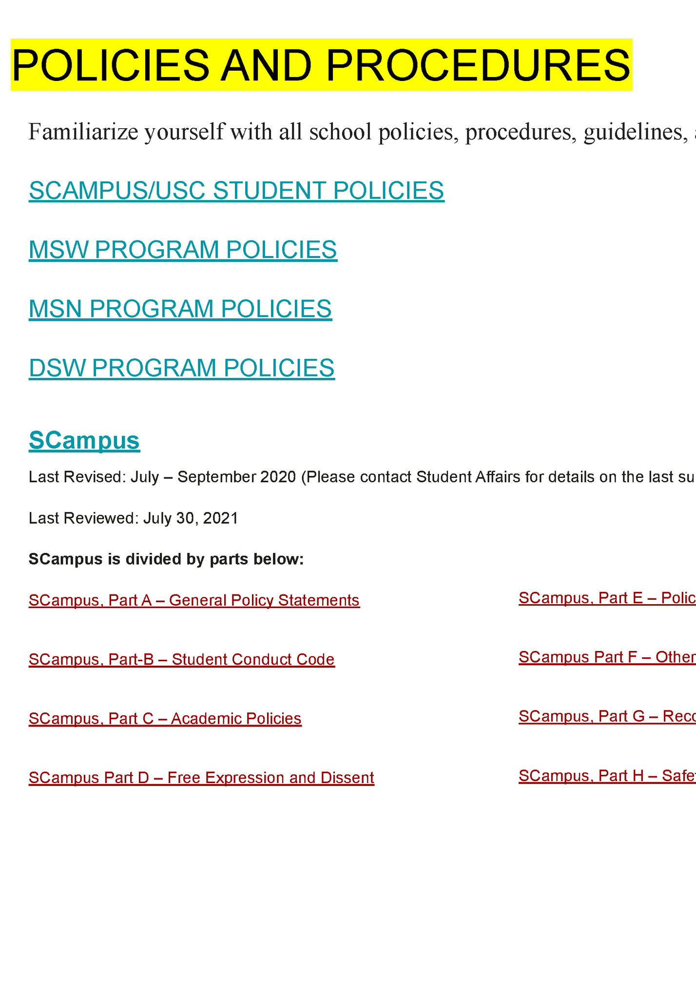 POLICIES AND PROCEDURES