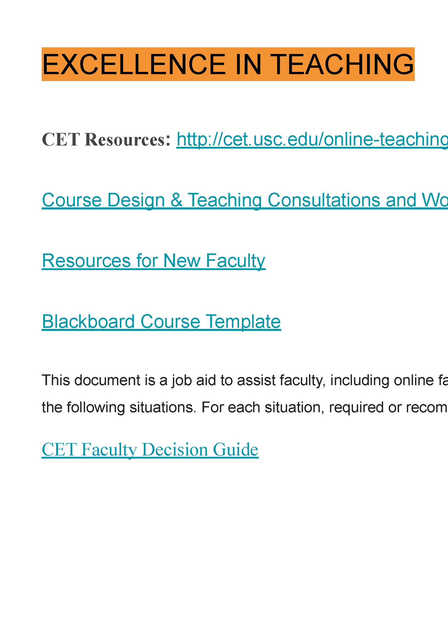 EXCELLENCE IN TEACHING