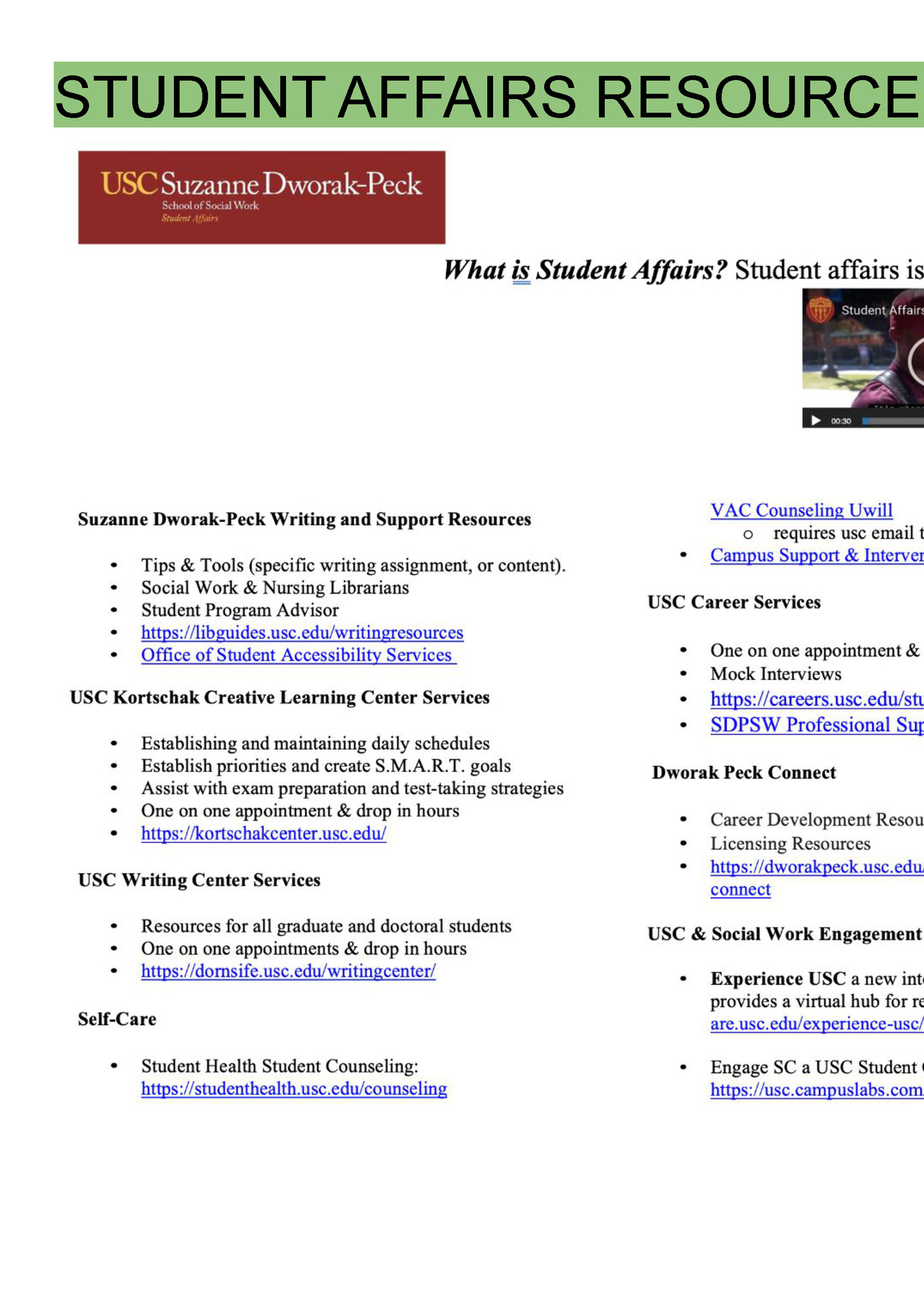 STUDENT AFFAIRS RESOURCES