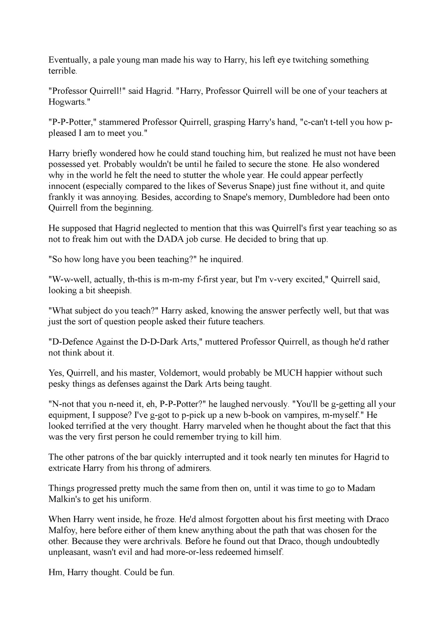 Eventually, a pale young man made his way to Harry, his left eye twitching something Eventually, a pale young man made his way to Harry, his left eye twitching something