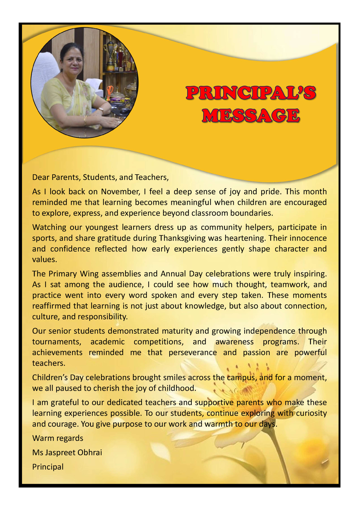 Dear Parents, Students, and Teachers,