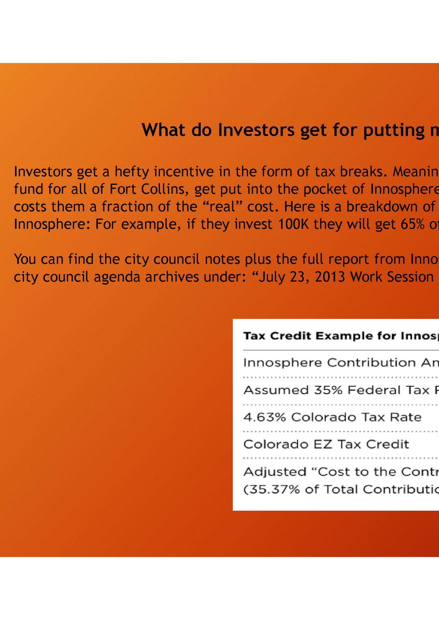 What do Investors get for putting money into Innosphere?