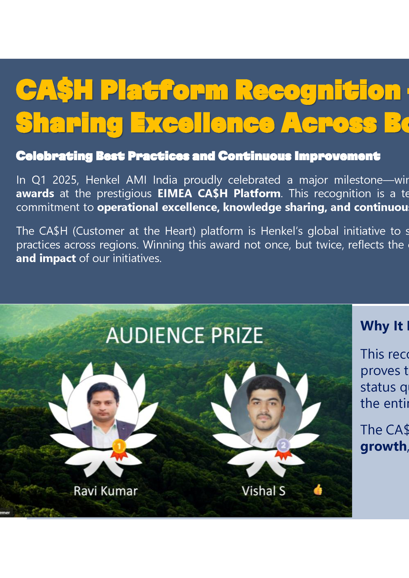 CA$H Platform Recognition –