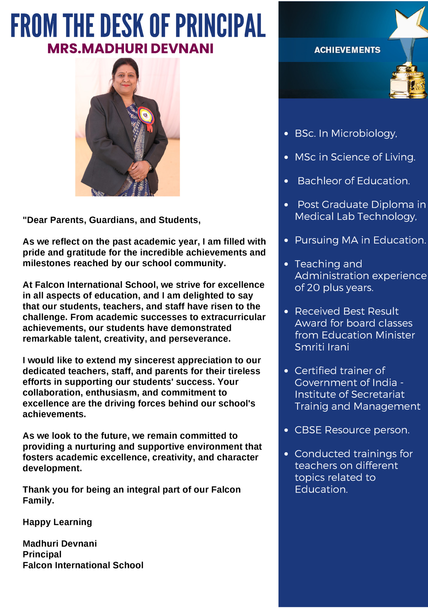 FROM THE DESK OF PRINCIPAL FROM THE DESK OF PRINCIPAL