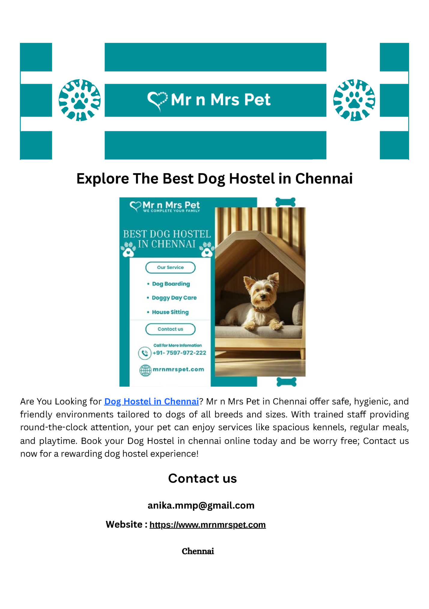 Explore The Best Dog Hostel in Chennai