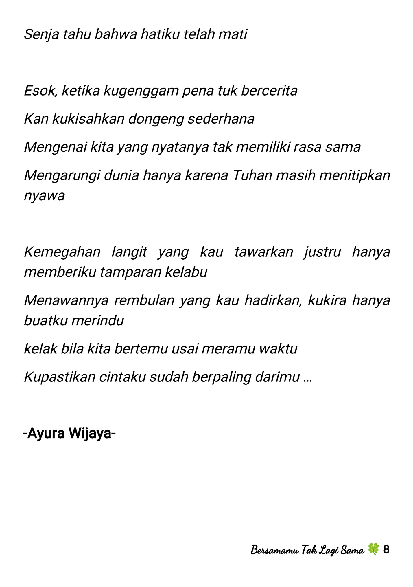 Senja tahu bahwa hatiku telah mati