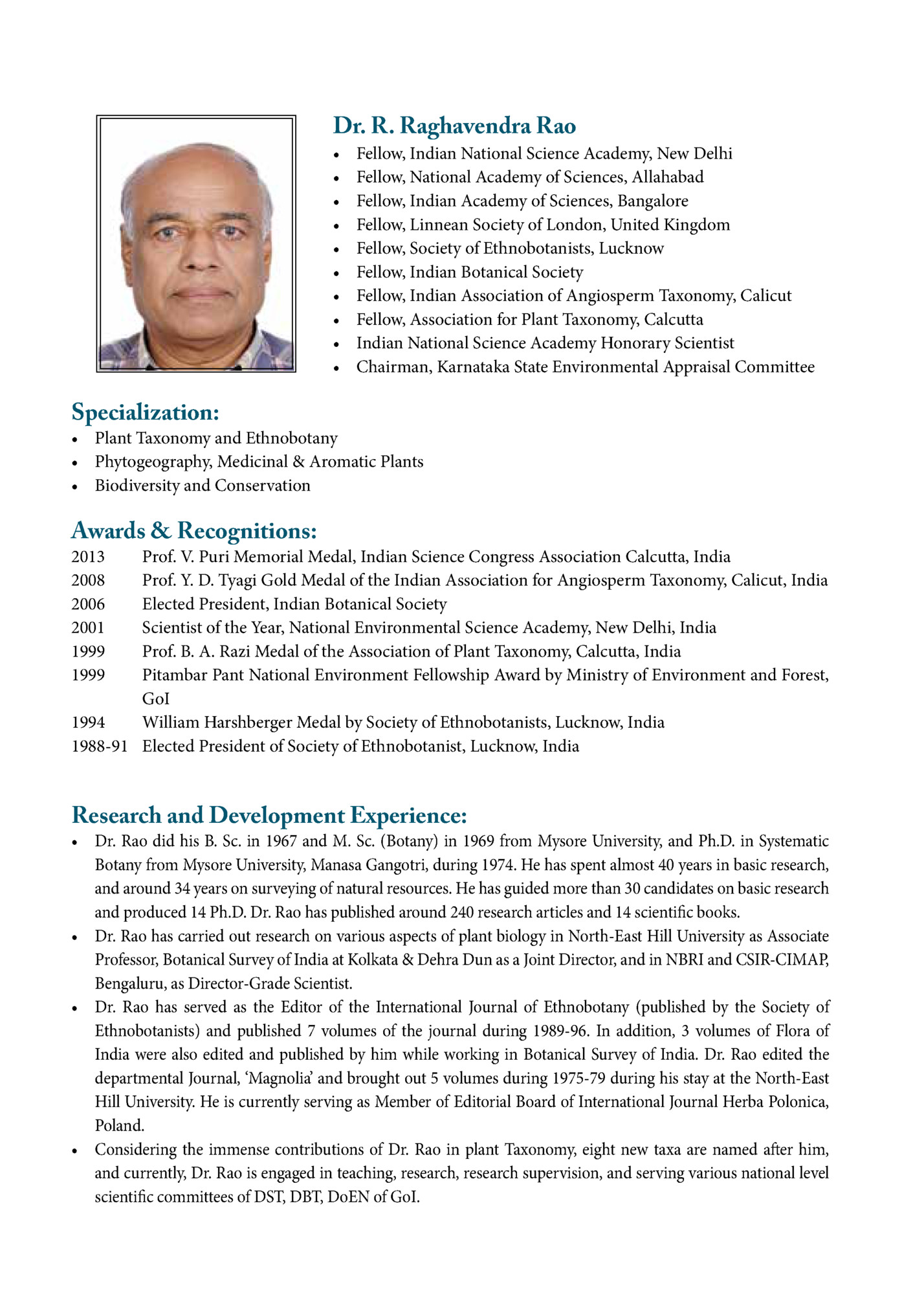 Dr. R. Raghavendra Rao