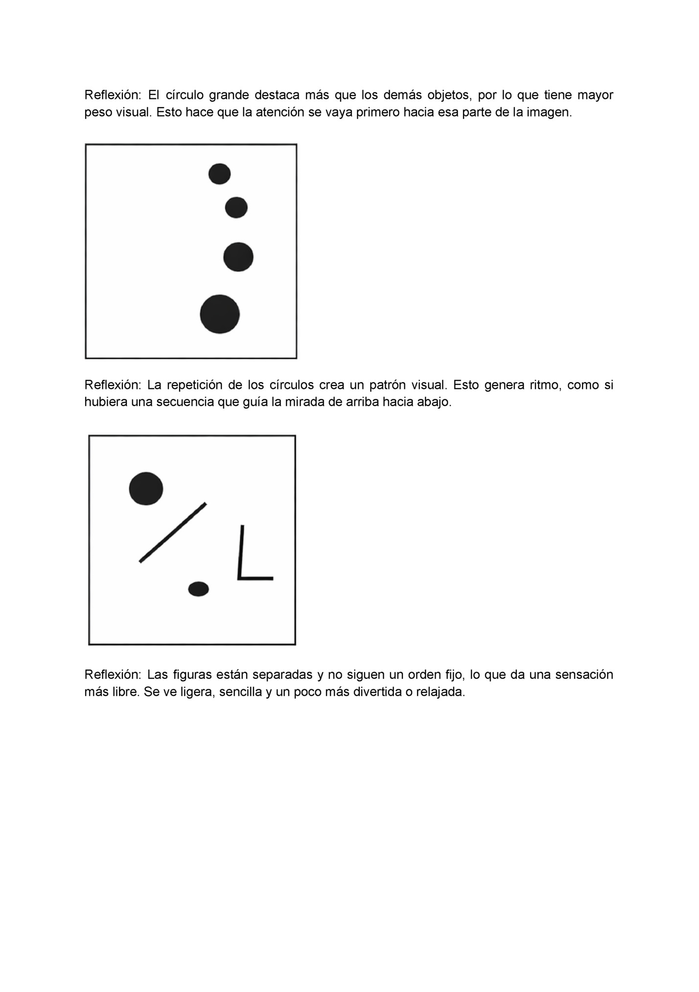 Reflexión: El círculo grande destaca más que los demás objetos, por lo que tiene mayor