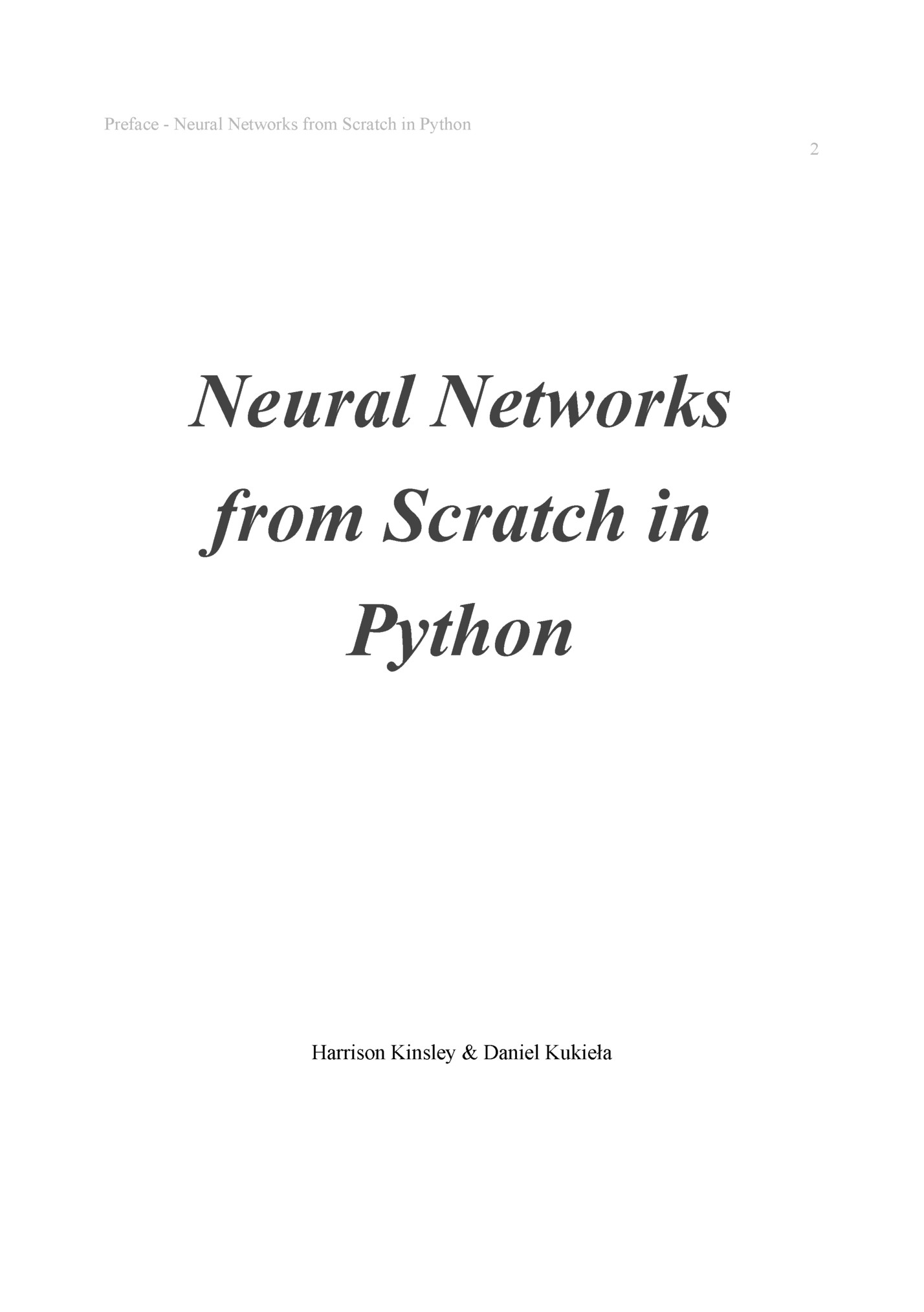 Preface - Neural Networks from Scratch in Python