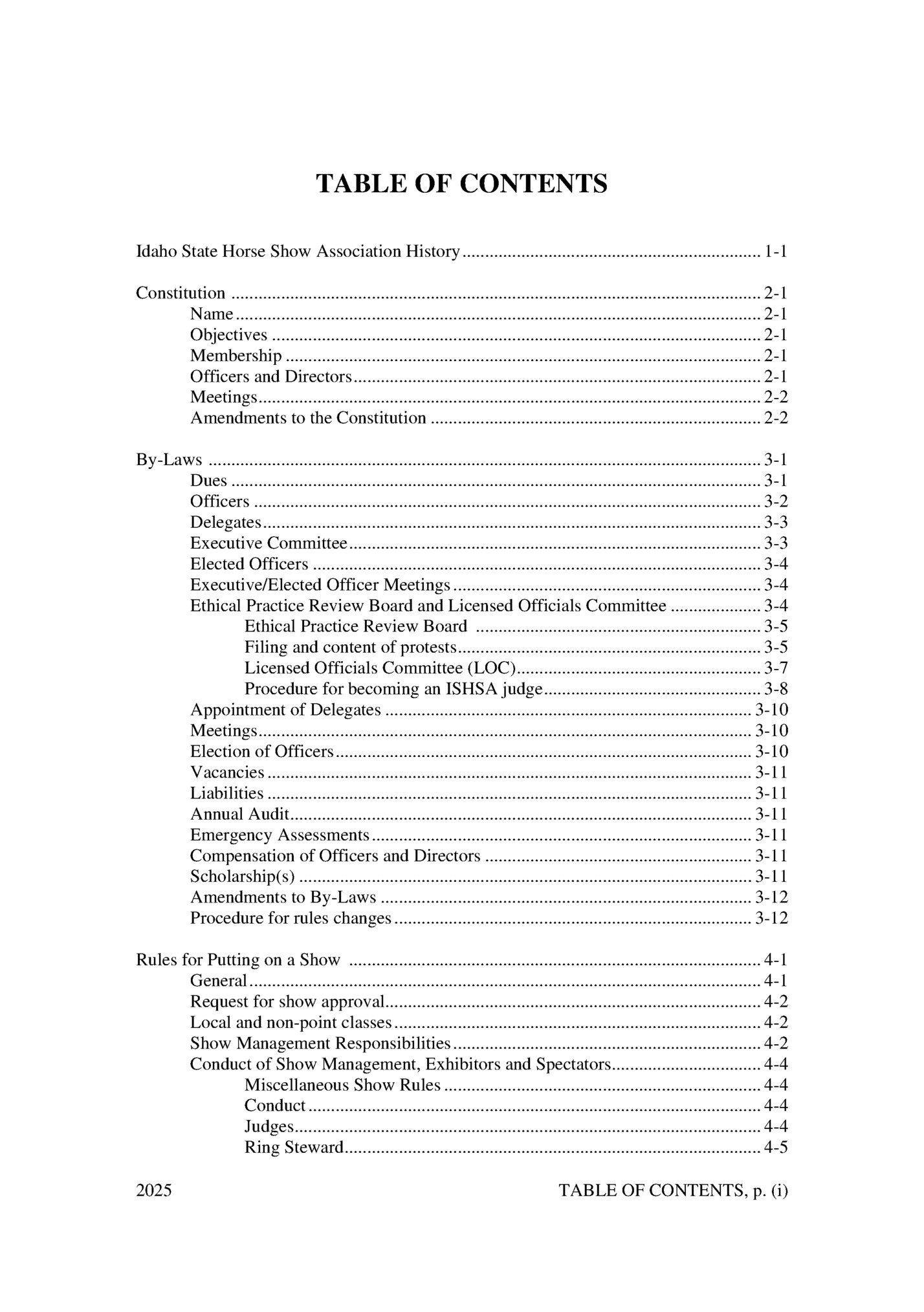 TABLE OF CONTENTS