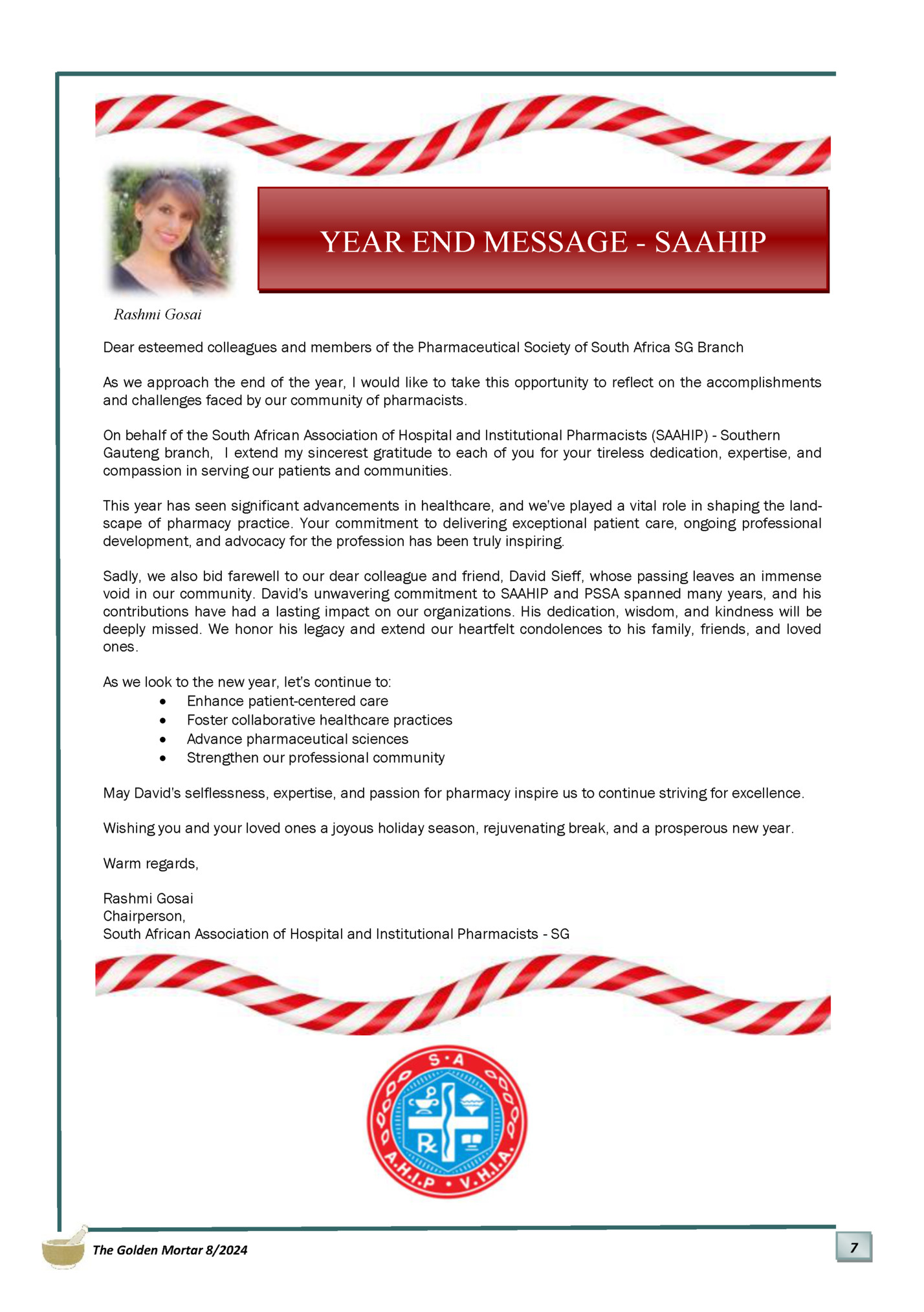 YEAR END MESSAGE - SAAHIP