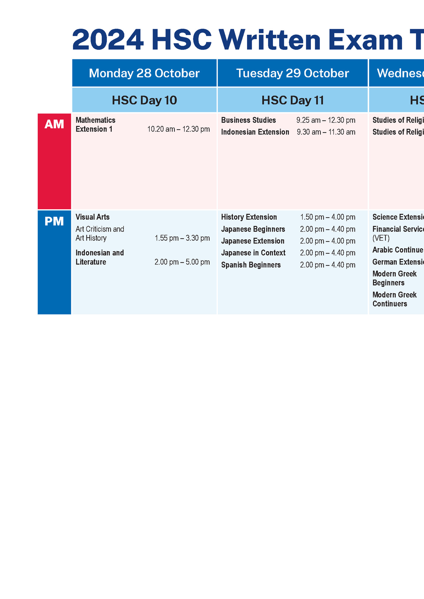 2024 HSC Written Exam Timetable • Week 3