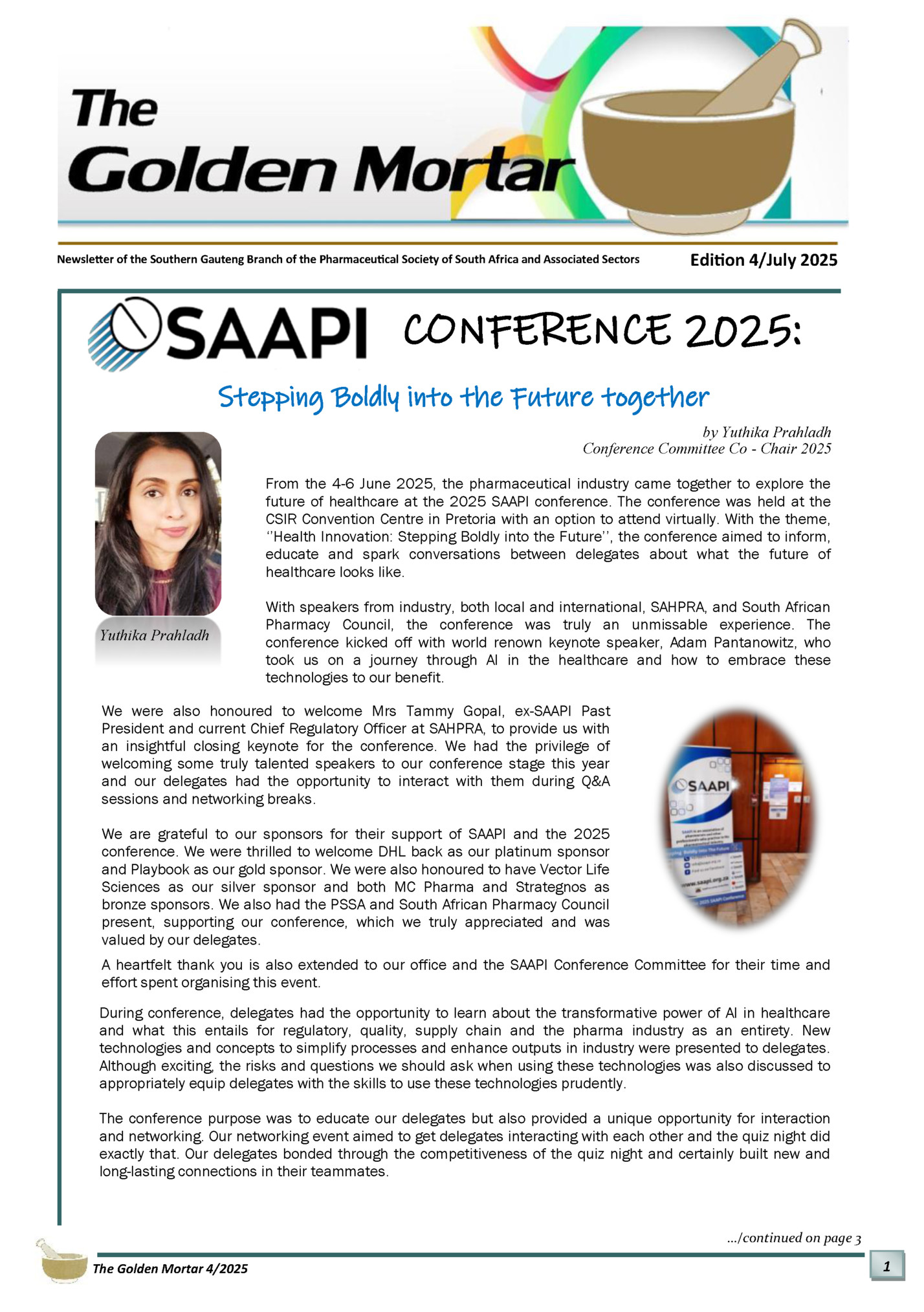 Newsletter of the Southern Gauteng Branch of the Pharmaceutical Society of South Africa and Associated Sectors
