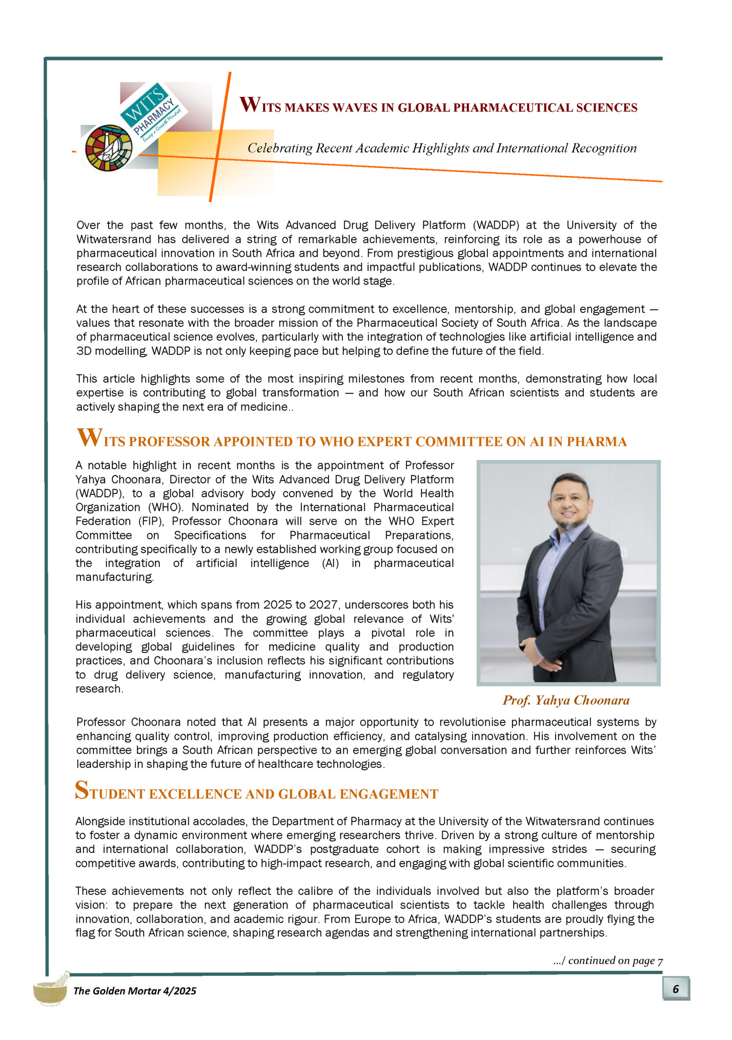 WITS MAKES WAVES IN GLOBAL PHARMACEUTICAL SCIENCES