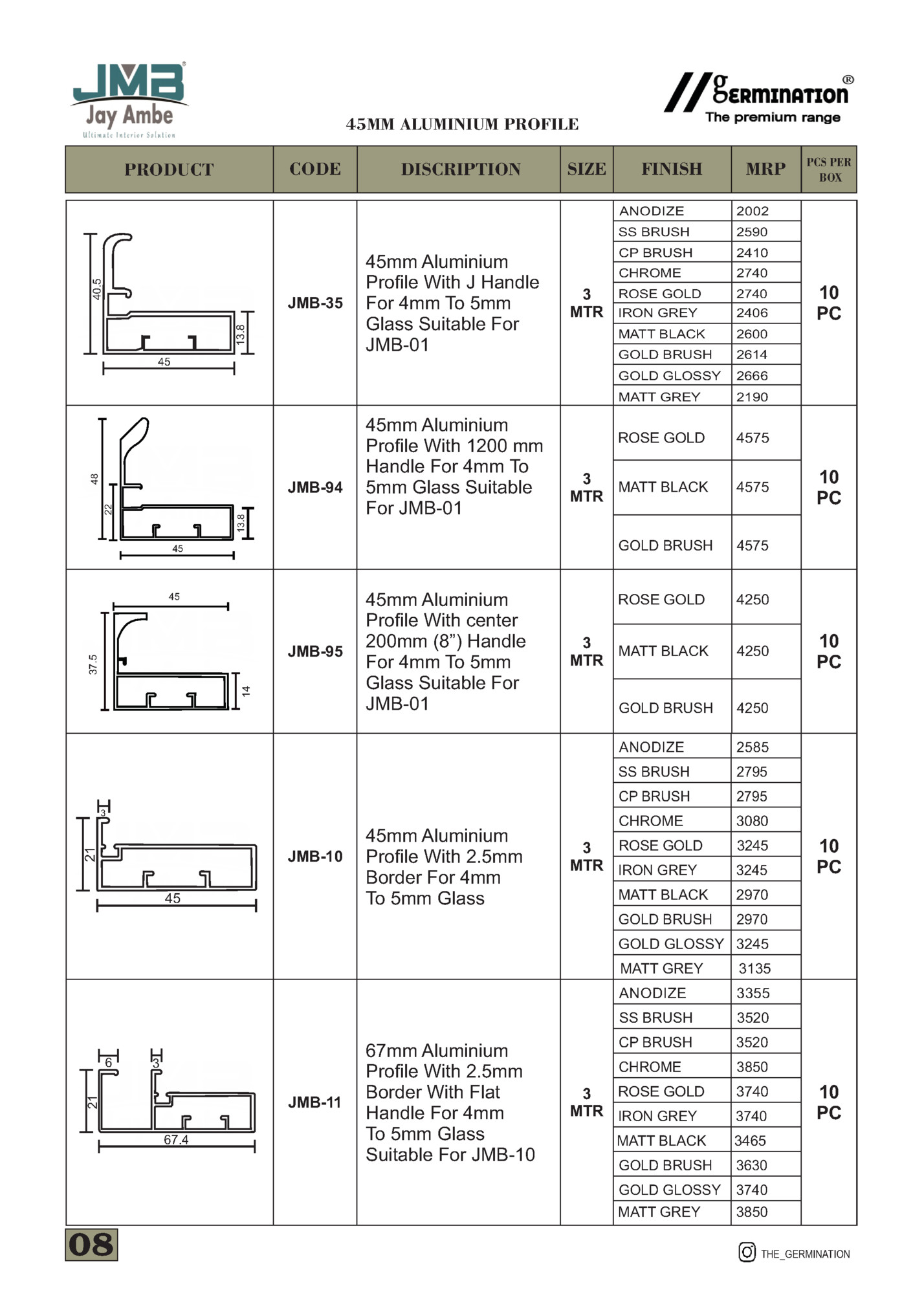 45MM ALUMINIUM PROFILE
