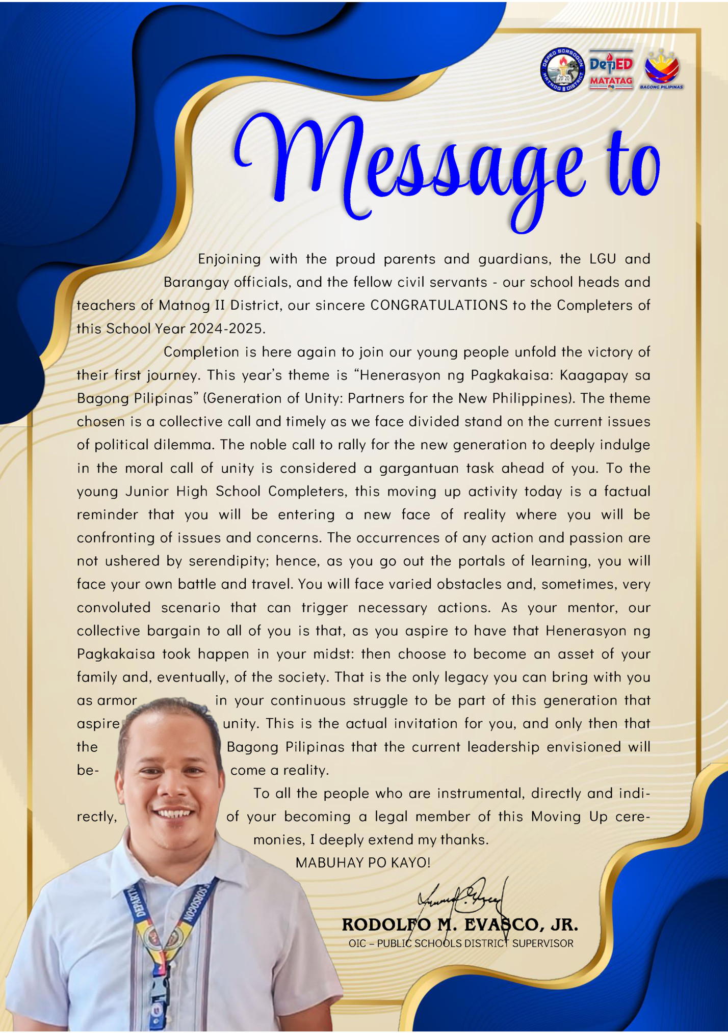 Enjoining with the proud parents and guardians, the LGU and