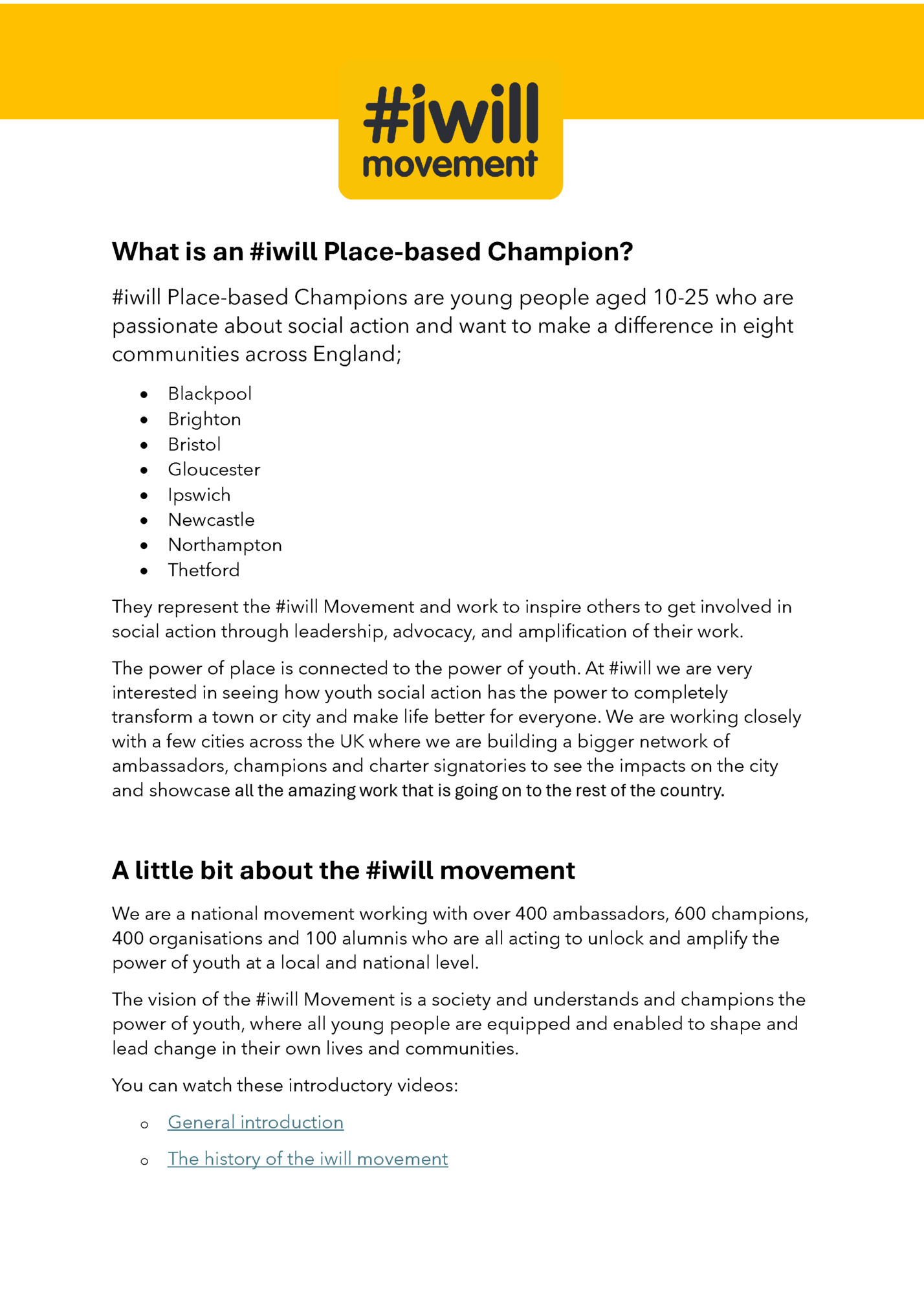 What is an #iwill Place-based Champion?